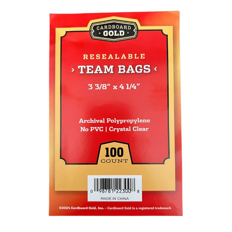 100ct Pack Resealable Team Bags / Sleeves - Cardboard Gold