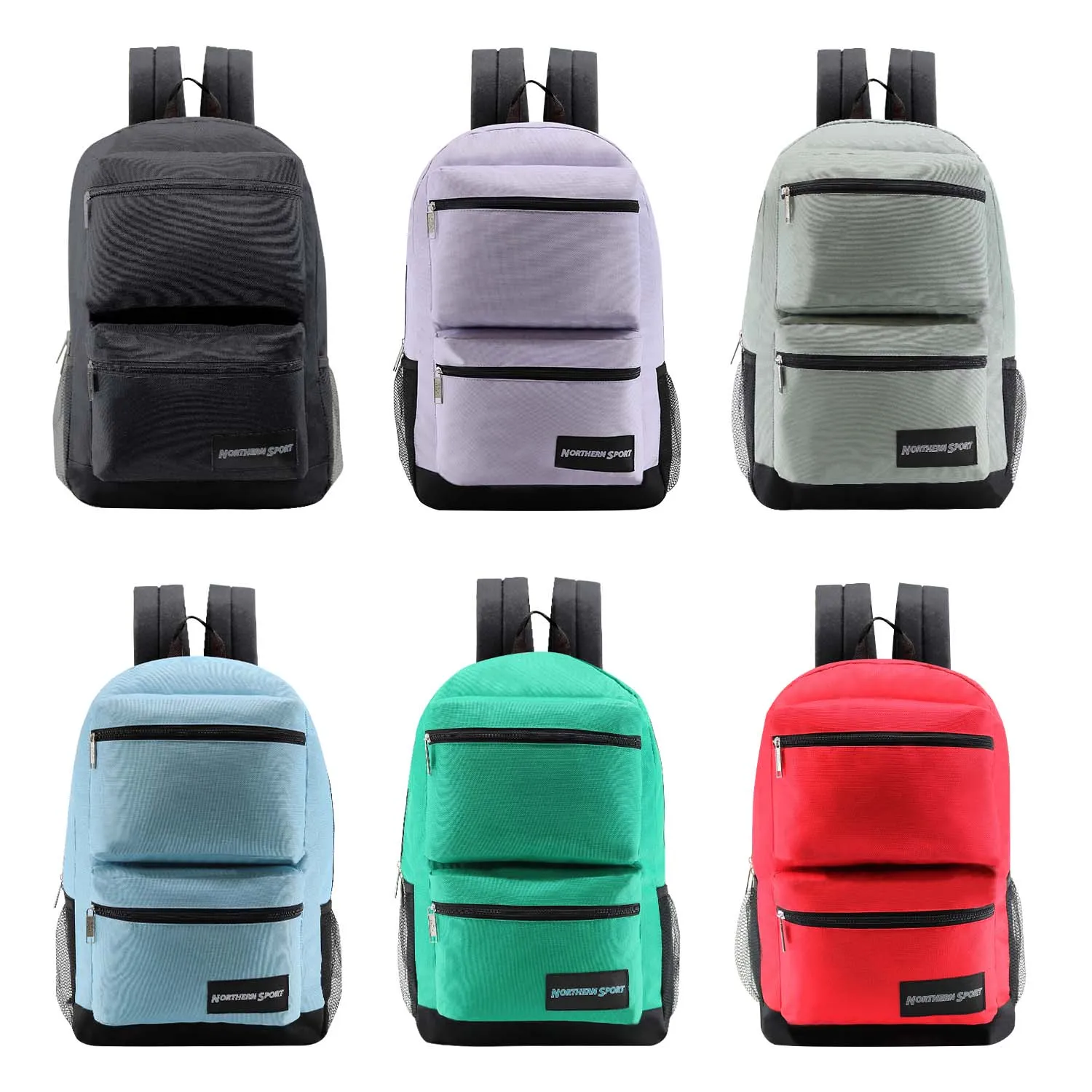 19" Deluxe Wholesale Backpack in 6 Assorted Colors - Bulk Case of 24 Backpacks