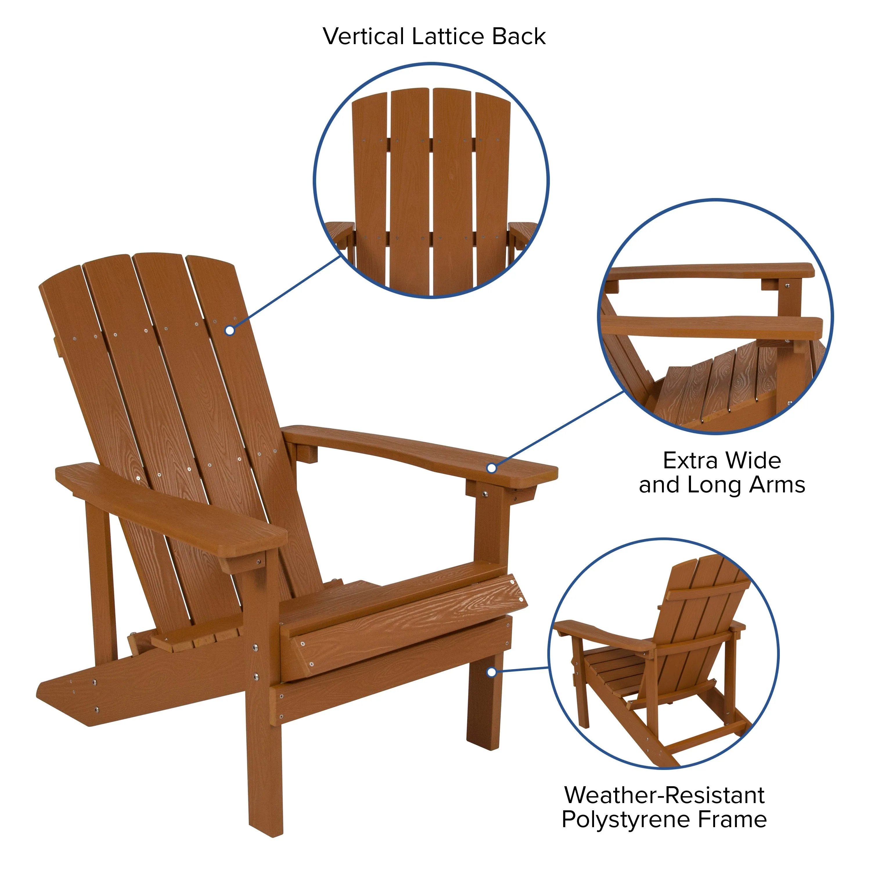 2 Pack Charlestown All-Weather Poly Resin Wood Adirondack Chairs with Side Table