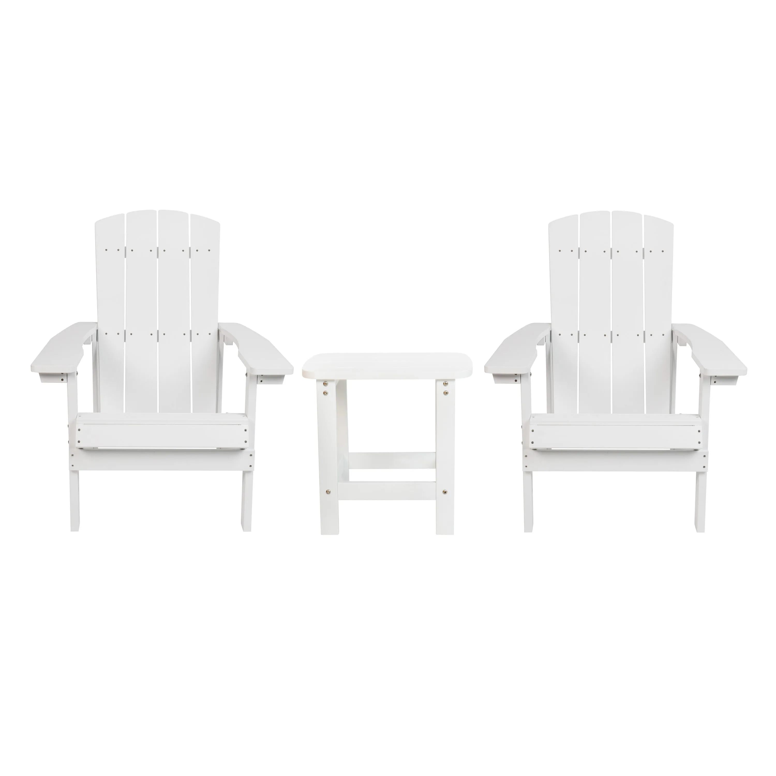 2 Pack Charlestown All-Weather Poly Resin Wood Adirondack Chairs with Side Table