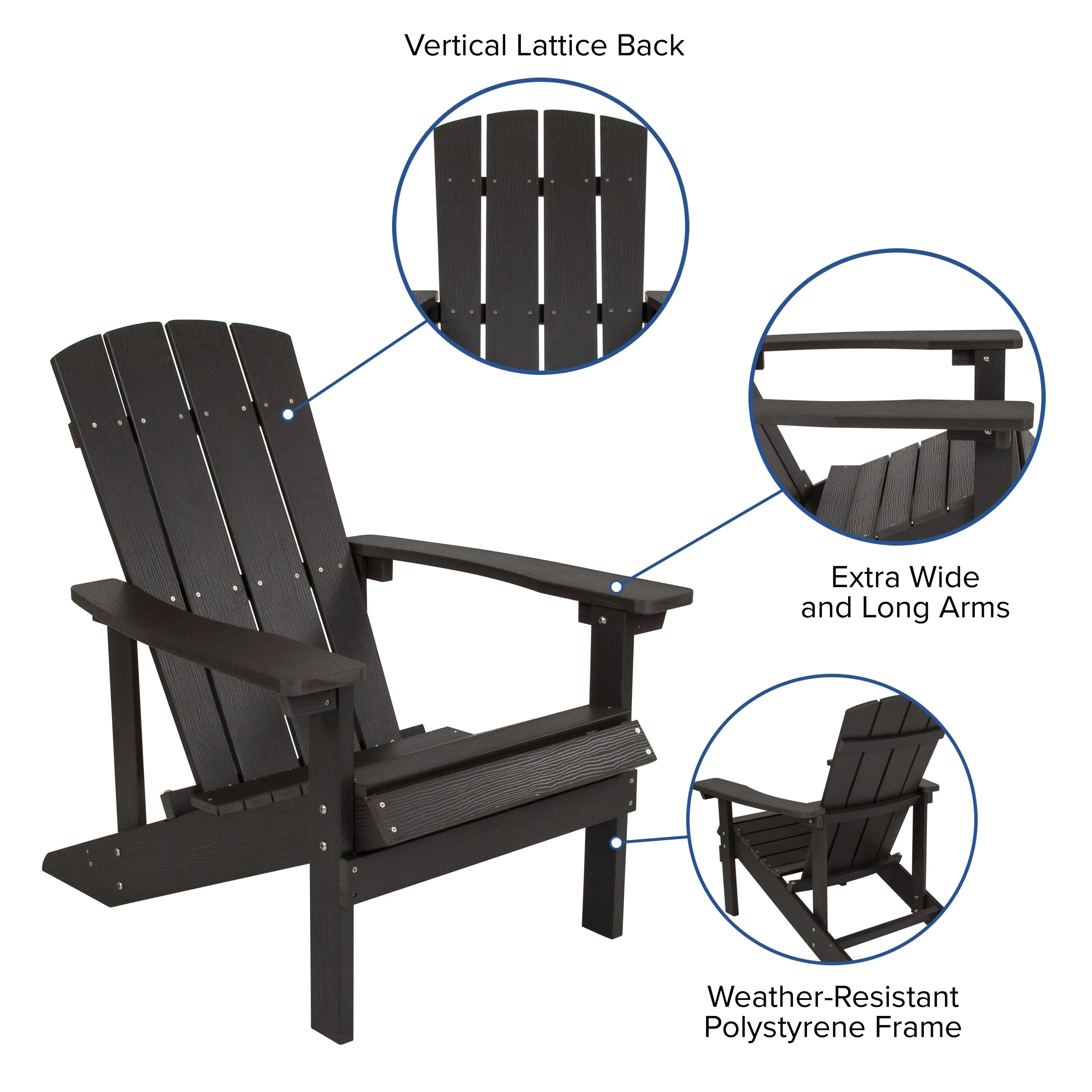 2 Pack Charlestown All-Weather Poly Resin Wood Adirondack Chairs with Side Table