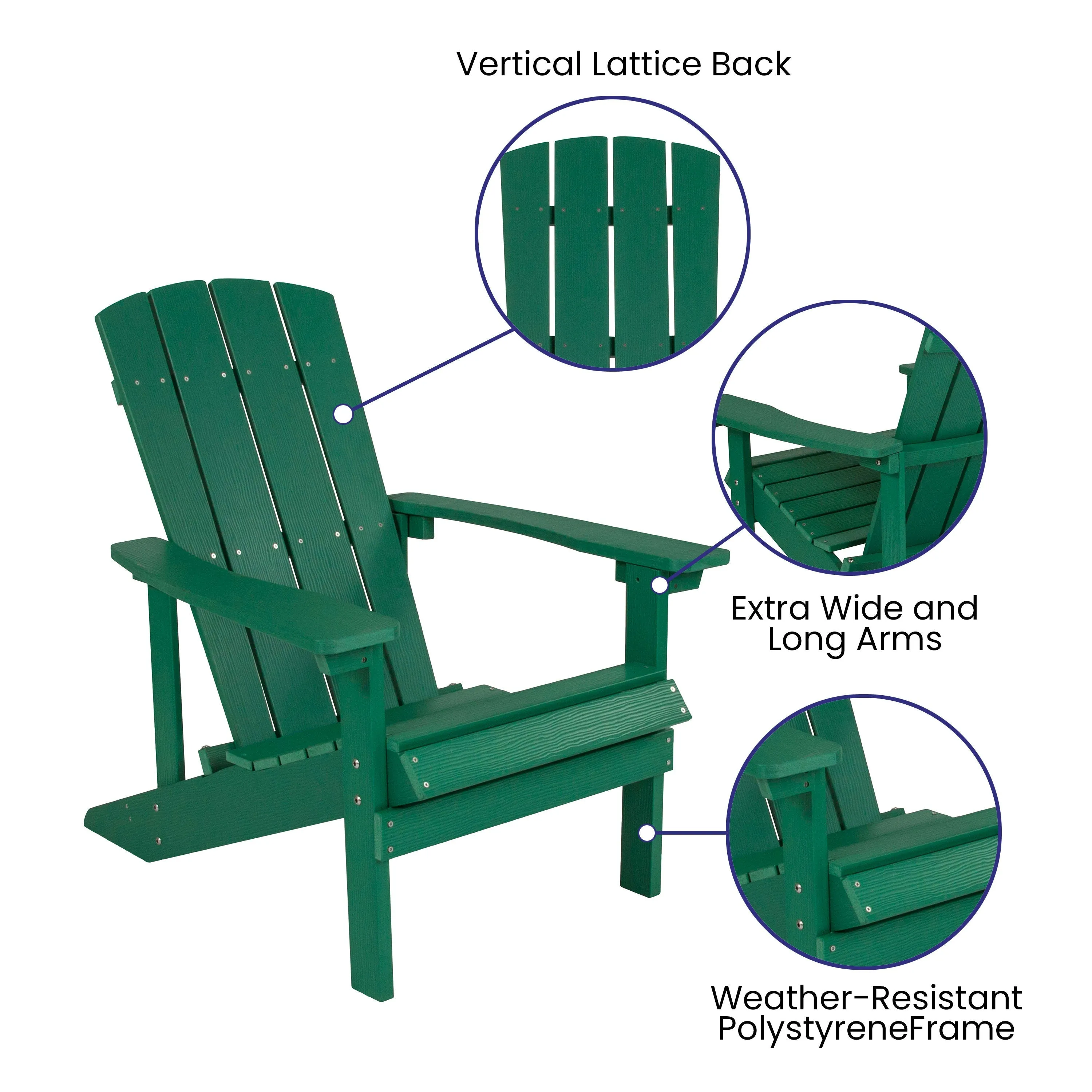 2 Pack Charlestown All-Weather Poly Resin Wood Adirondack Chairs with Side Table