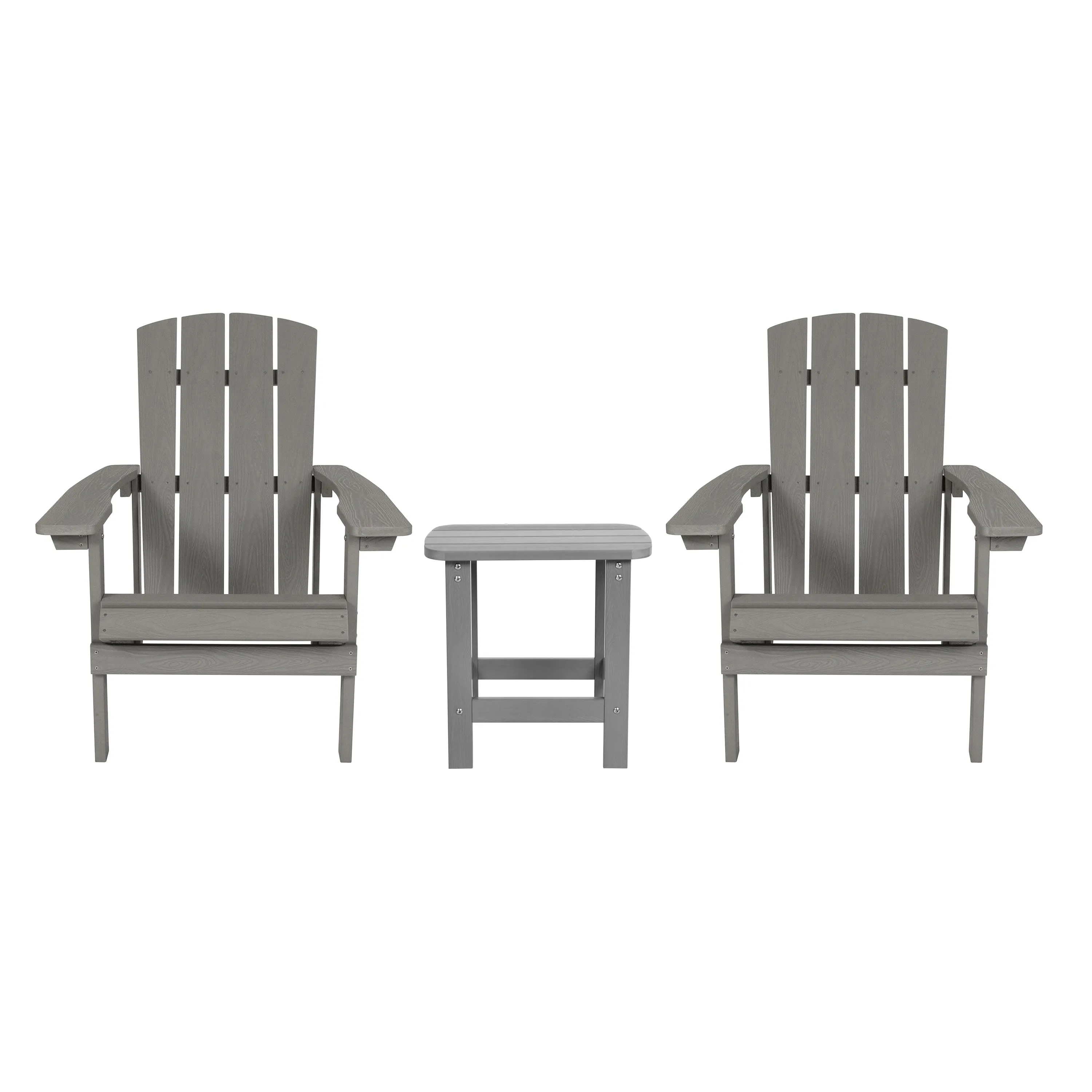 2 Pack Charlestown All-Weather Poly Resin Wood Adirondack Chairs with Side Table