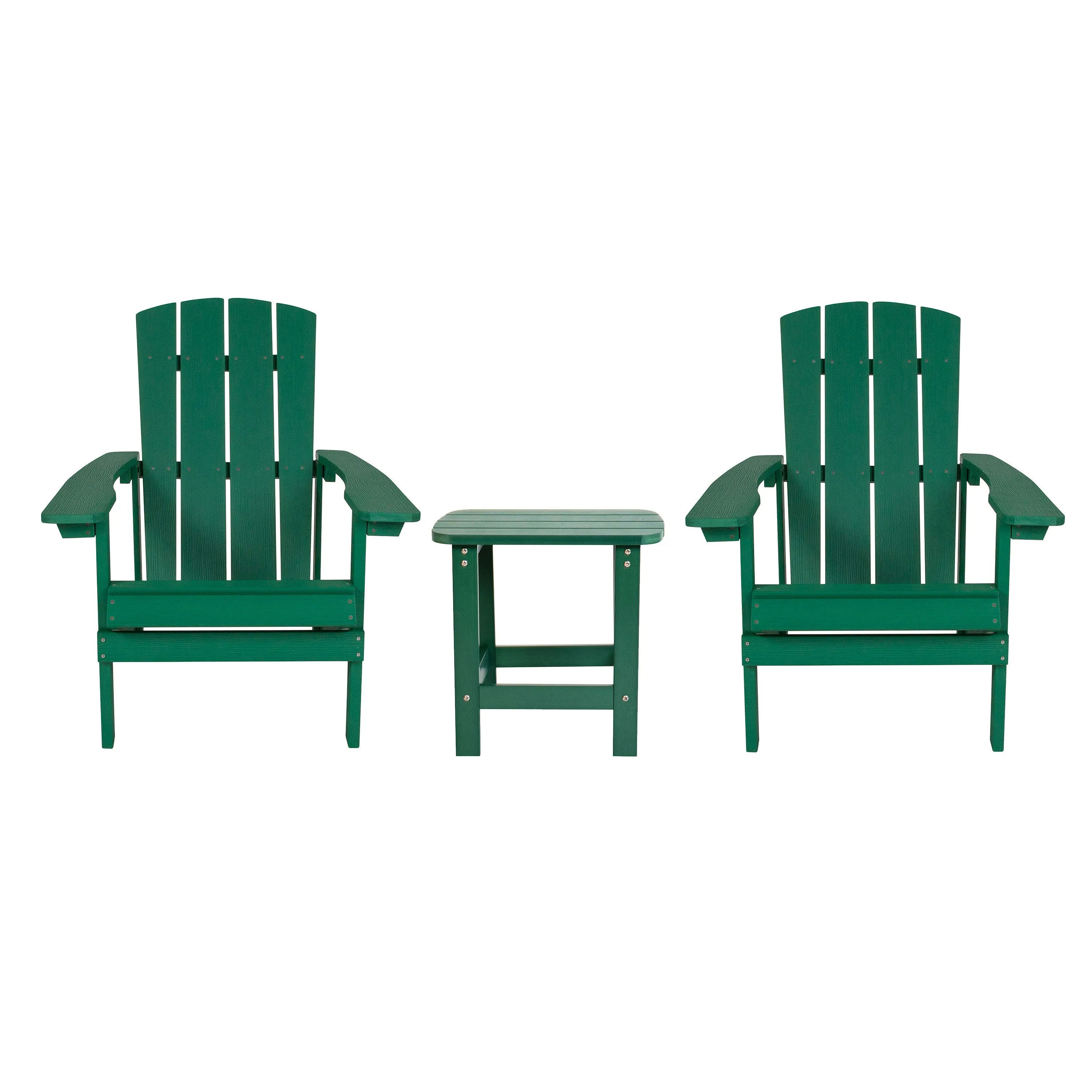 2 Pack Charlestown All-Weather Poly Resin Wood Adirondack Chairs with Side Table