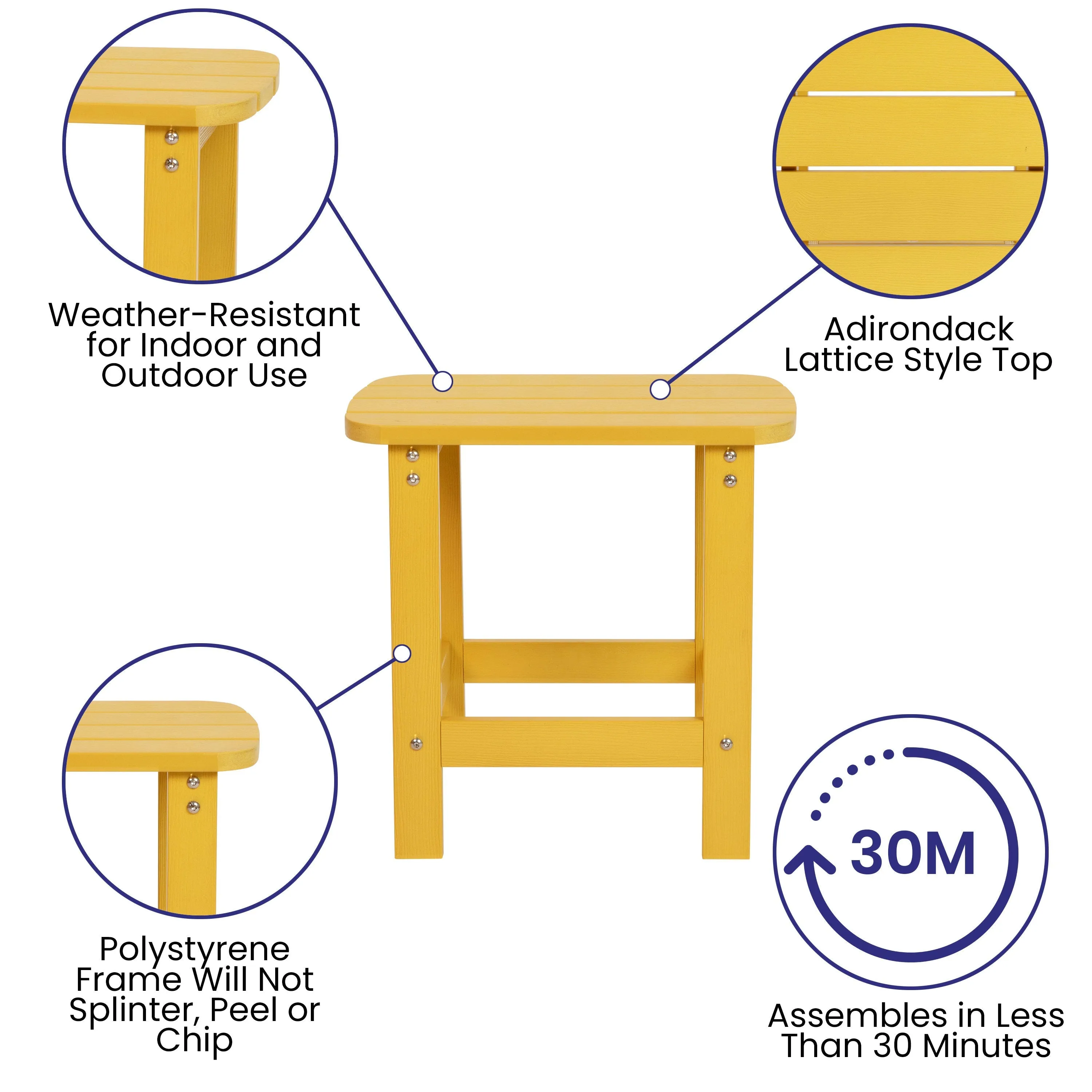 2 Pack Charlestown All-Weather Poly Resin Wood Adirondack Chairs with Side Table