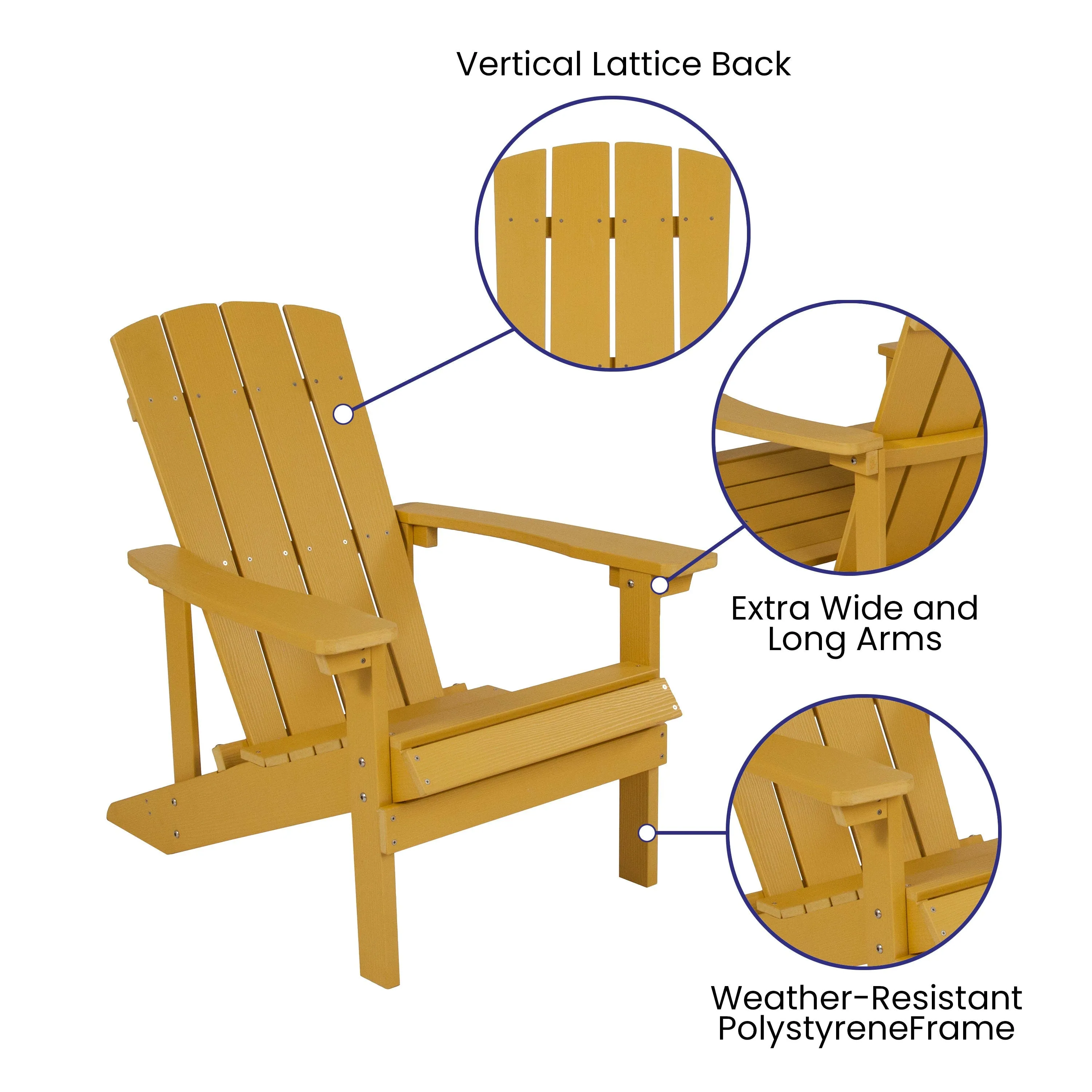 2 Pack Charlestown All-Weather Poly Resin Wood Adirondack Chairs with Side Table