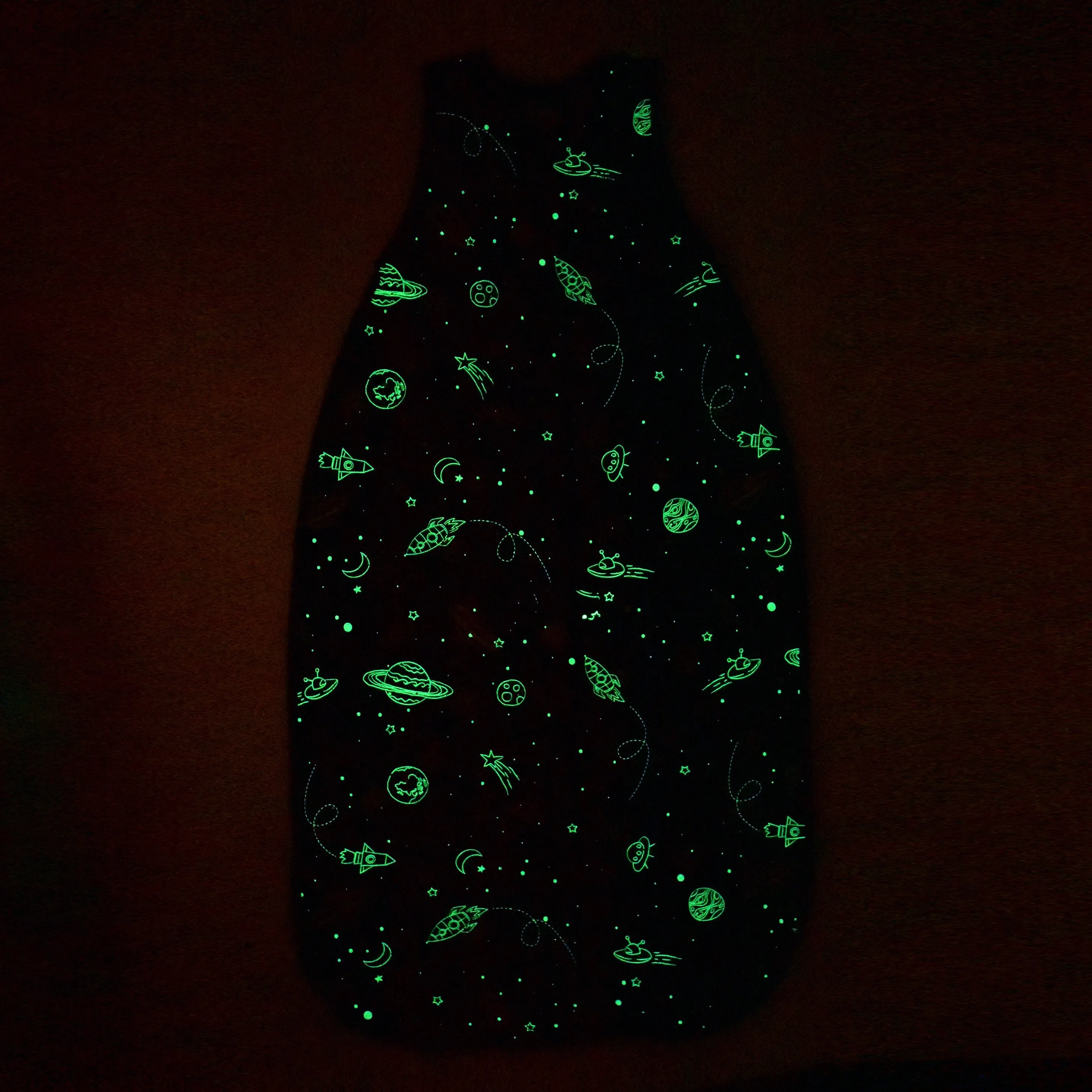 4 Season Ultimate Toddler Sleep Bag, Merino Wool & Organic Cotton, 2 - 4 Years, Space - GLOW IN THE DARK