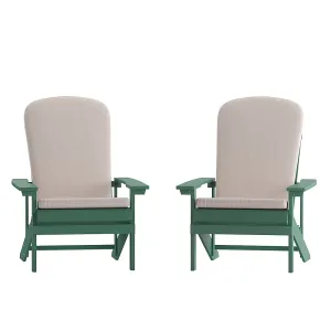 Alamont Home - Charlestown Indoor/Outdoor Adirondack Chairs with Cushions - Set of 2 - Green/Cream