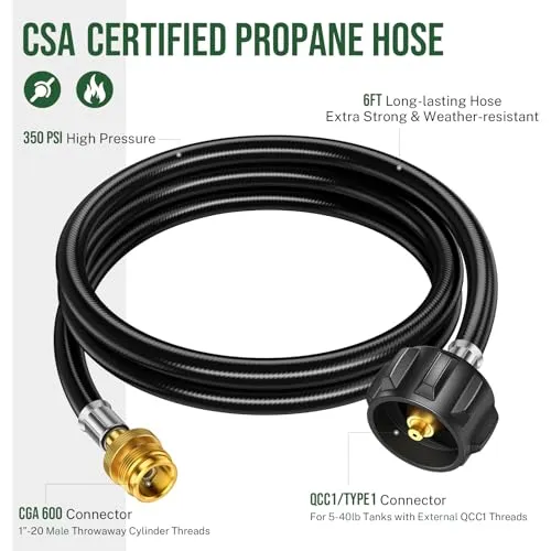 Alloxity 4FT Propane Hose Adapter 1lb to 20lb, Propane Tank Hose with QCC1/Type1 for 5-40lb Propane Tanks, Propane Adapter Hose with CGA600 Connection for Weber Q Grill/Coleman Stove/Buddy Heater