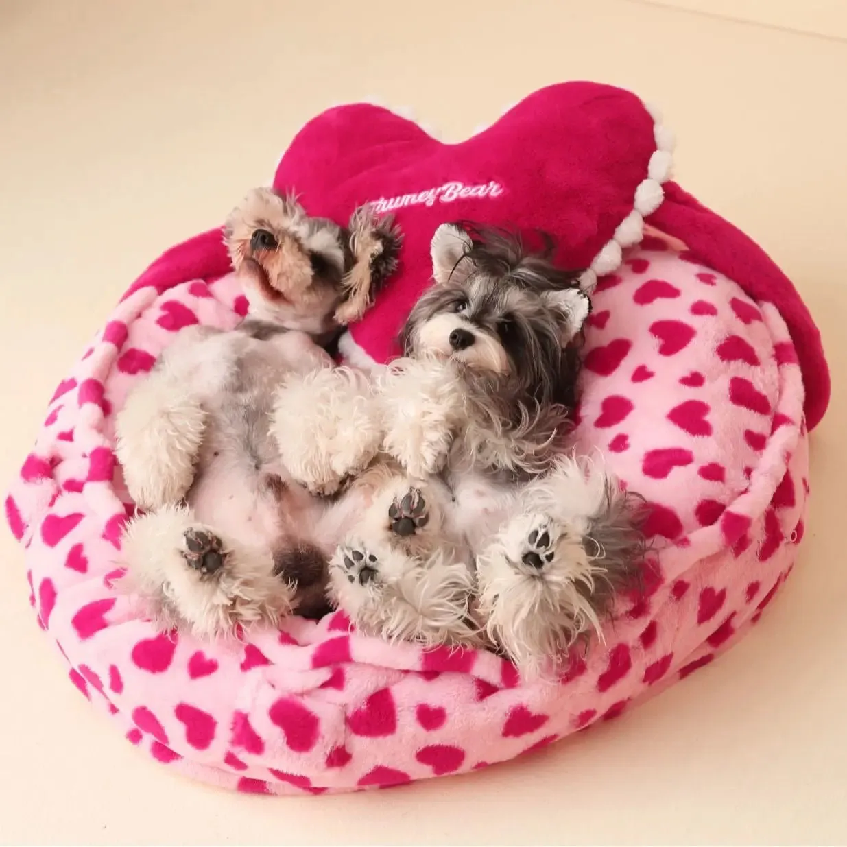 Anniepaw Coffee Pink Barbie Heart Large Pet Bed with Pillow Washable