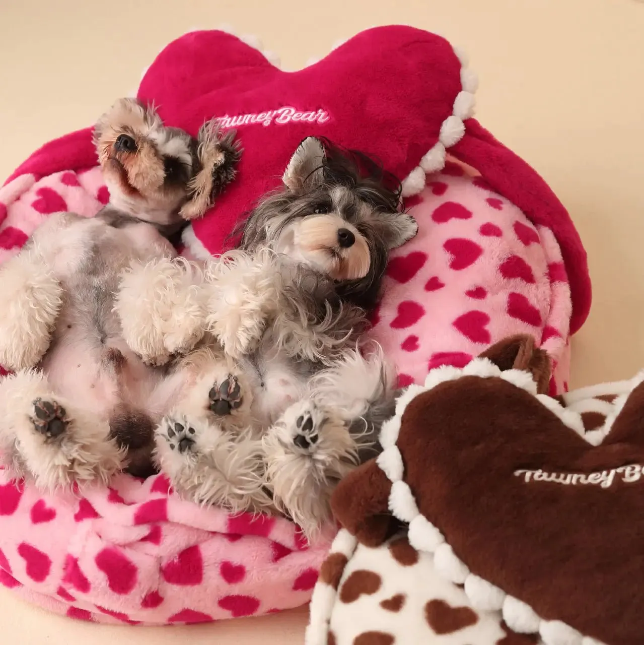 Anniepaw Coffee Pink Barbie Heart Large Pet Bed with Pillow Washable