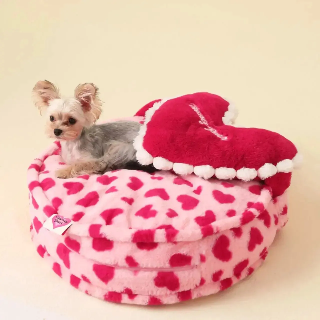 Anniepaw Coffee Pink Barbie Heart Large Pet Bed with Pillow Washable