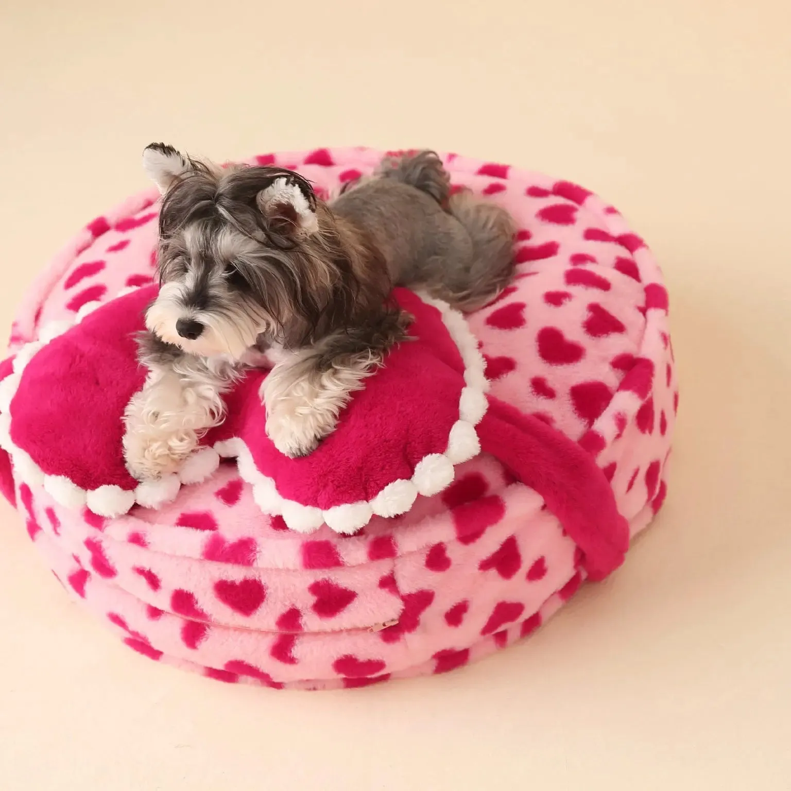 Anniepaw Coffee Pink Barbie Heart Large Pet Bed with Pillow Washable