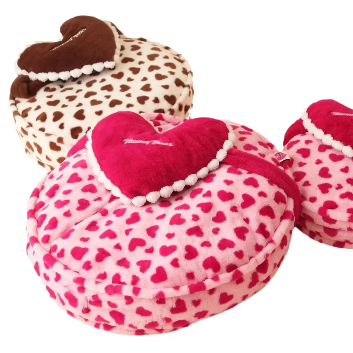 Anniepaw Coffee Pink Barbie Heart Large Pet Bed with Pillow Washable