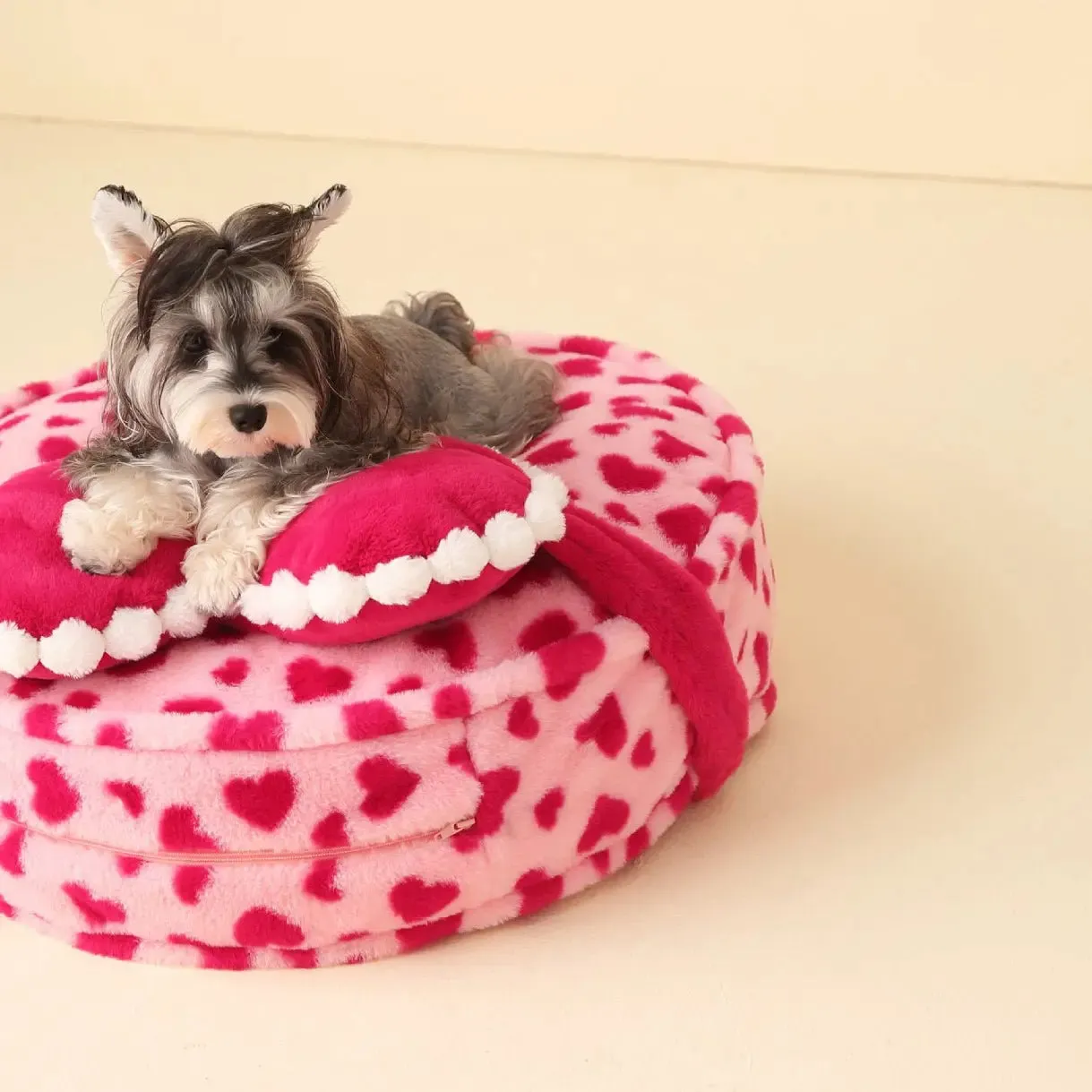 Anniepaw Coffee Pink Barbie Heart Large Pet Bed with Pillow Washable