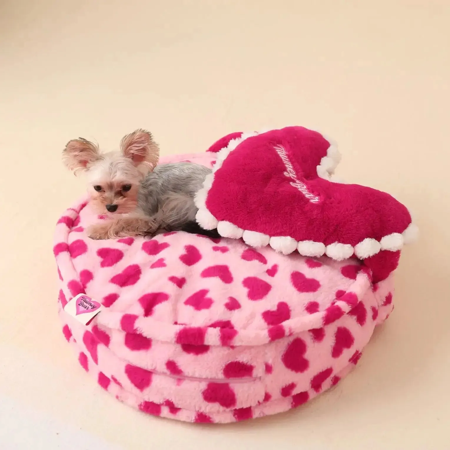 Anniepaw Coffee Pink Barbie Heart Large Pet Bed with Pillow Washable