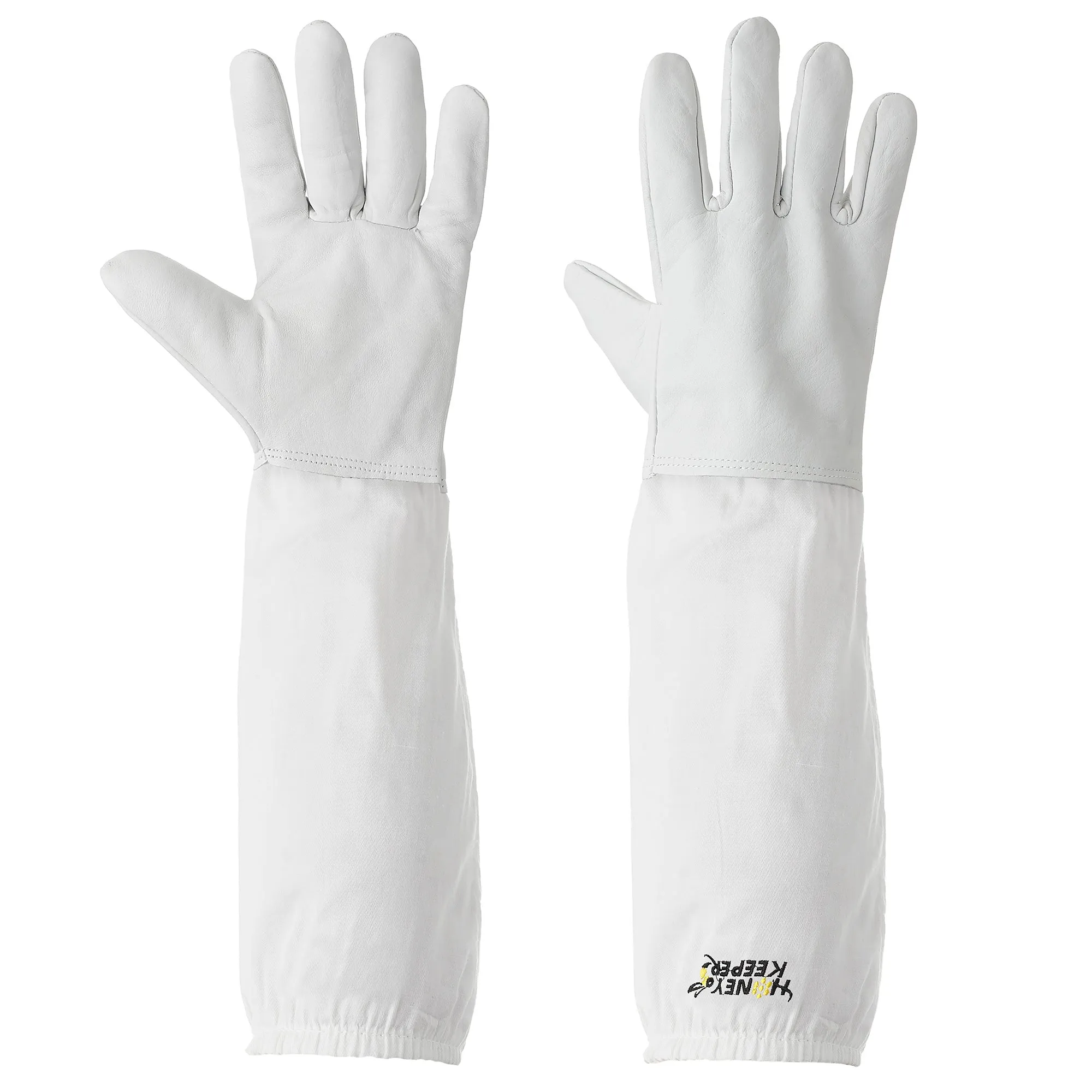 Beekeeping Gloves Goatskin Leather and Canvas Sleeves, Elastic Cuffs