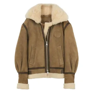 Best Shearling Winter Aviator Leather Sheepskin Jacket Brown