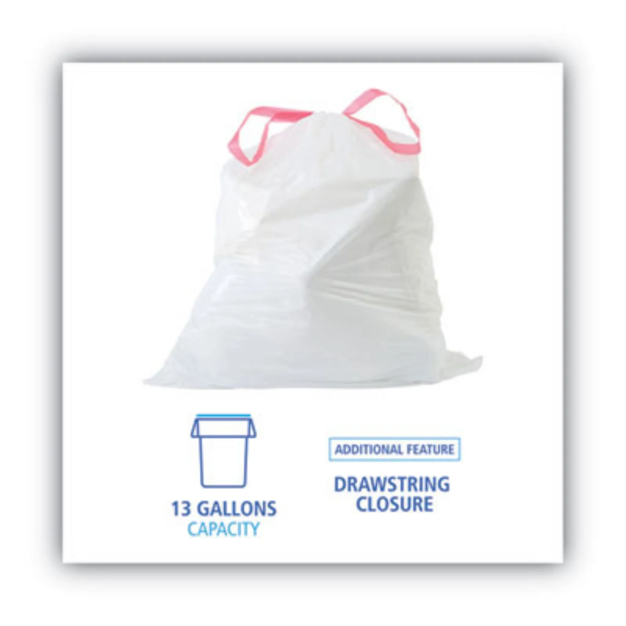 Boardwalk 1DK100 Drawstring Kitchen Bags, 13 gal, 0.8 mil, White, Roll of 50 Bags, Carton of 2 Rolls