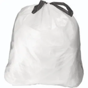 Boardwalk 1DK100 Drawstring Kitchen Bags, 13 gal, 0.8 mil, White, Roll of 50 Bags, Carton of 2 Rolls