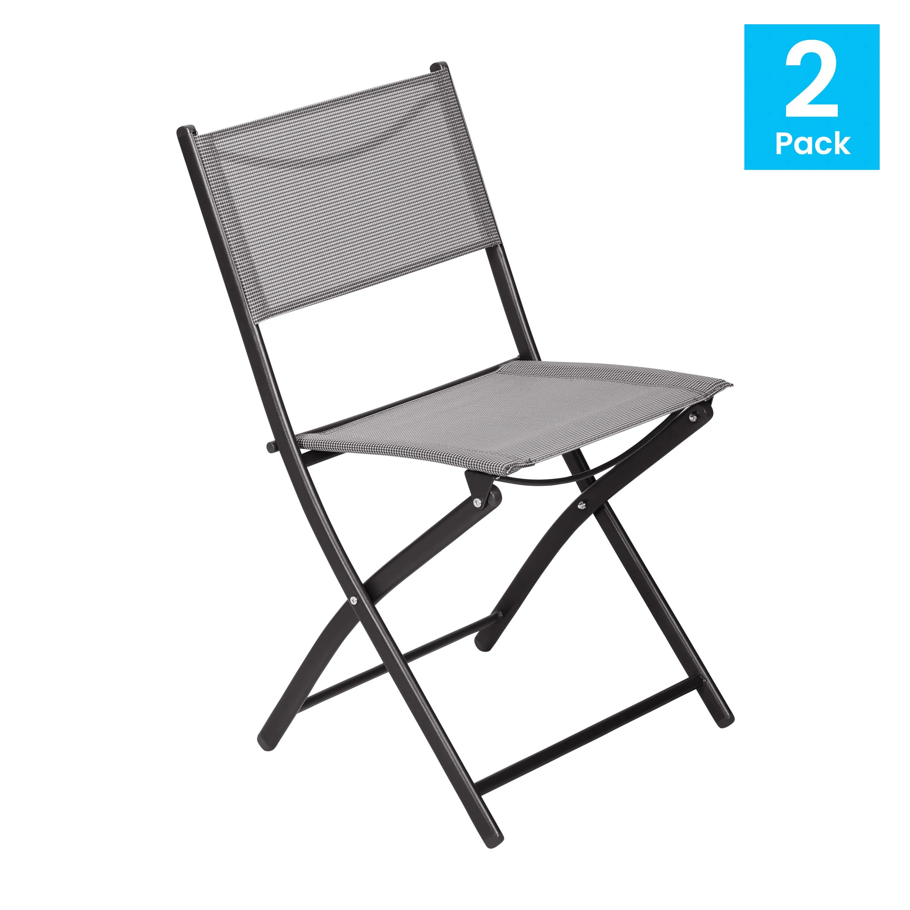 Brazos Set of 2 Commercial Grade Indoor/Outdoor Folding Chairs with Flex Comfort Material Backs and Seats and Metal Frames