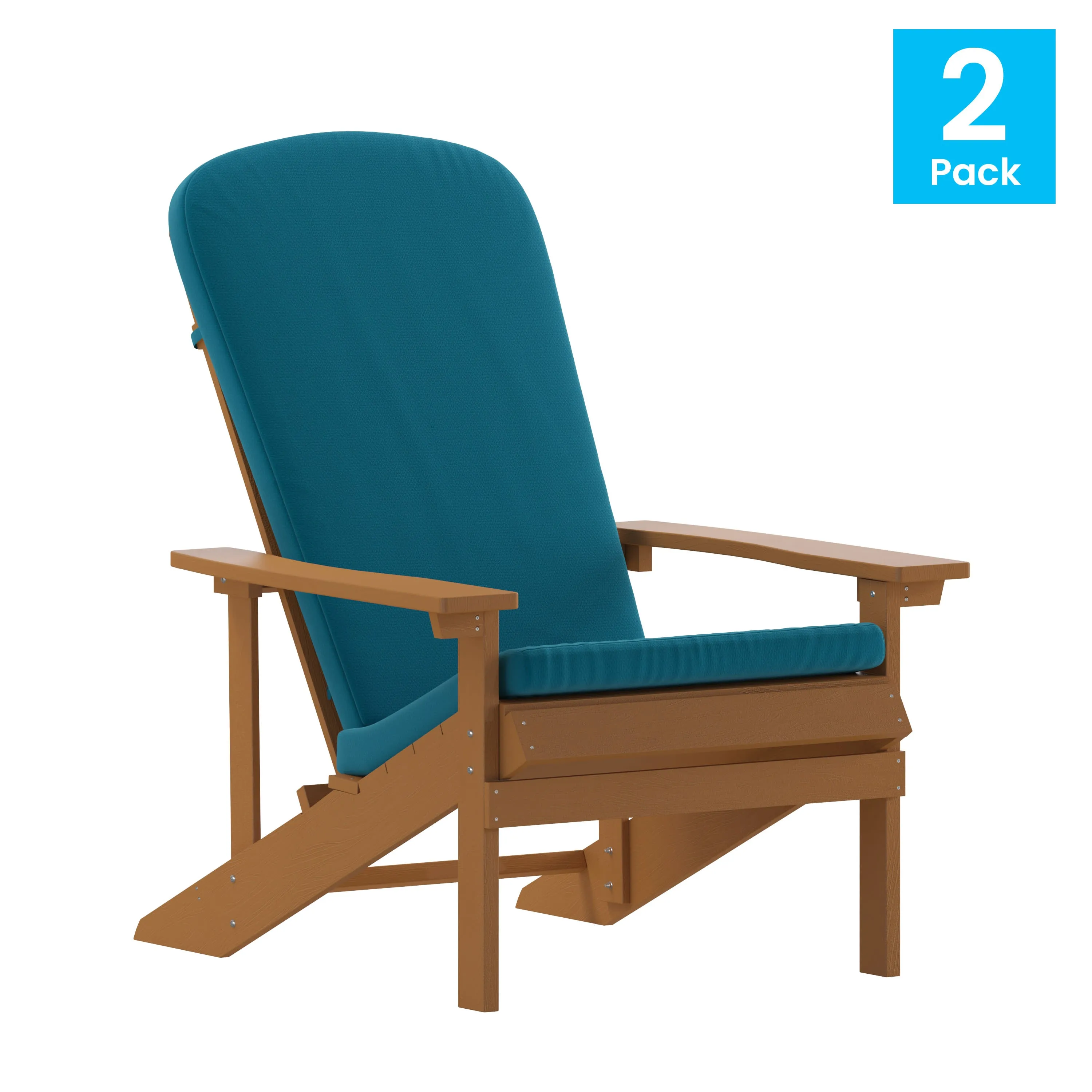 Charlestown Set of 2 All-Weather Poly Resin Wood Adirondack Chairs with Cushions for Deck, Porch, and Patio