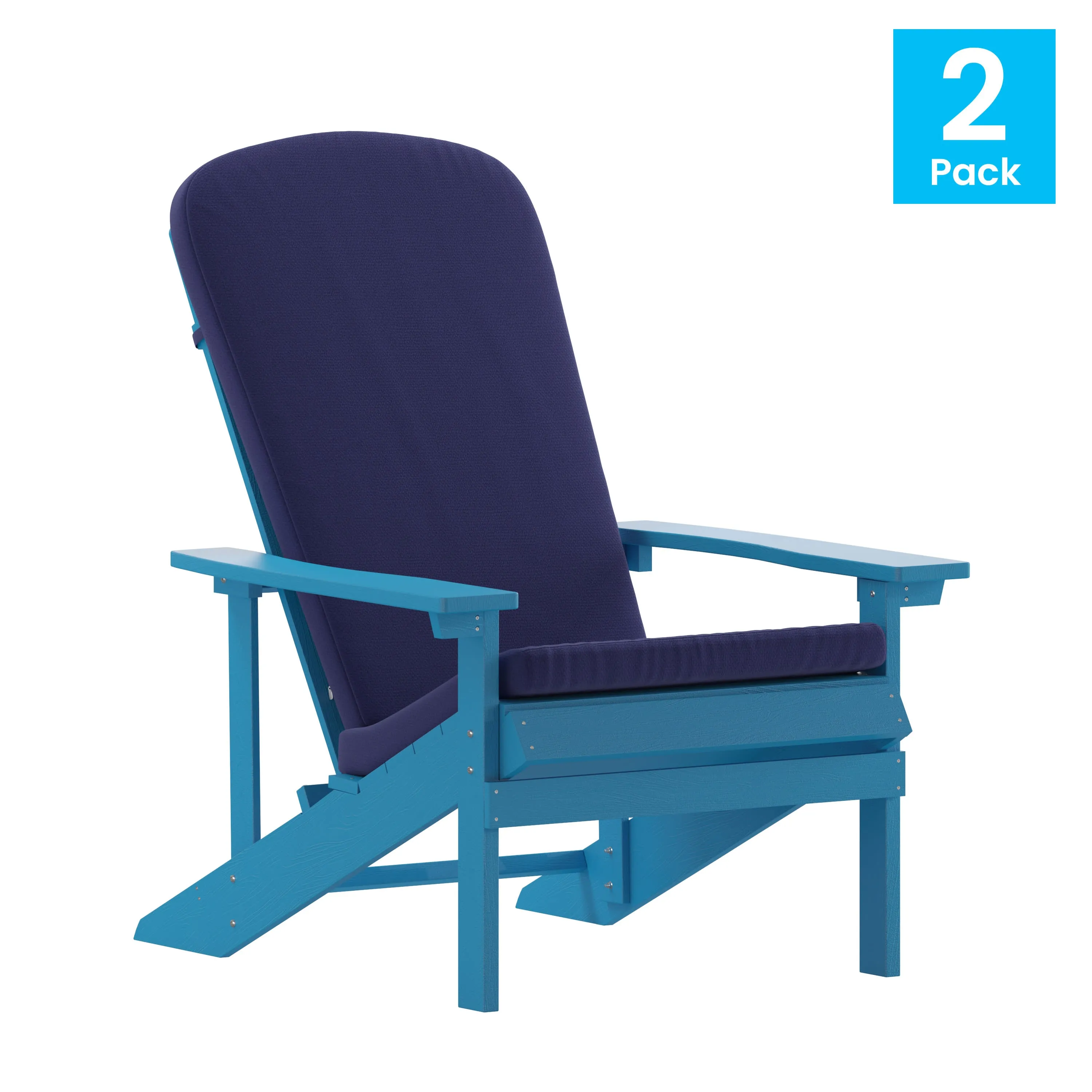 Charlestown Set of 2 All-Weather Poly Resin Wood Adirondack Chairs with Cushions for Deck, Porch, and Patio