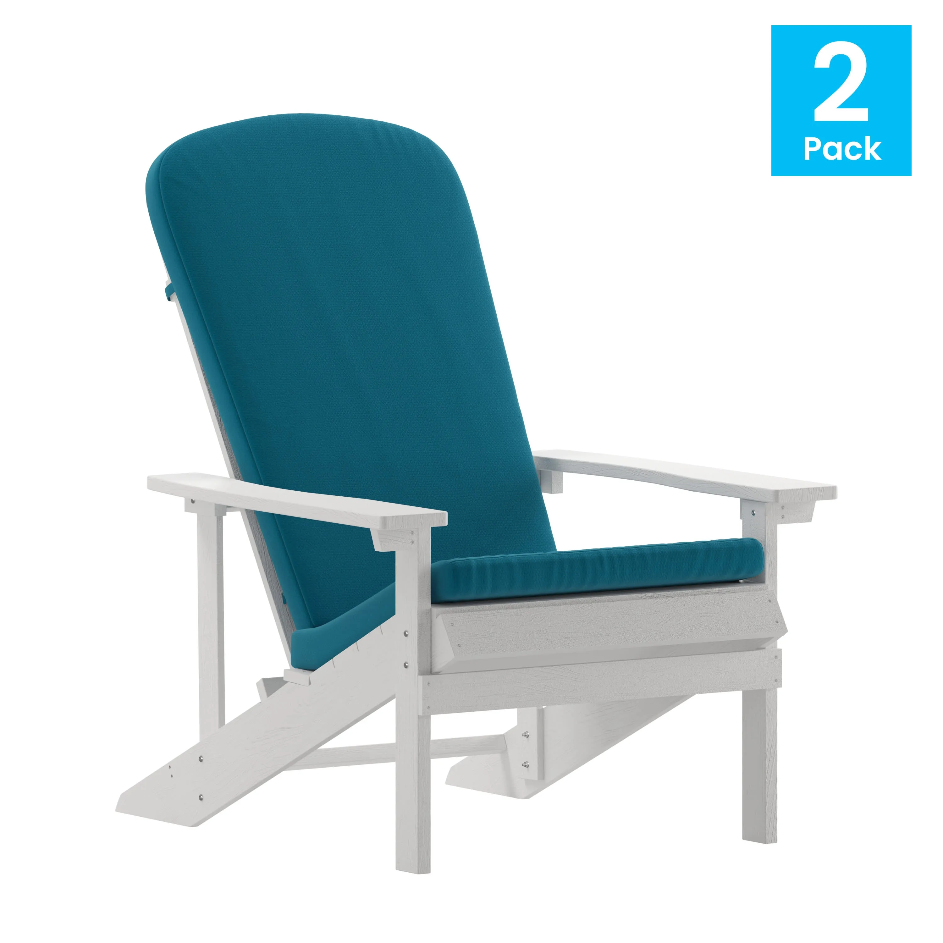 Charlestown Set of 2 All-Weather Poly Resin Wood Adirondack Chairs with Cushions for Deck, Porch, and Patio