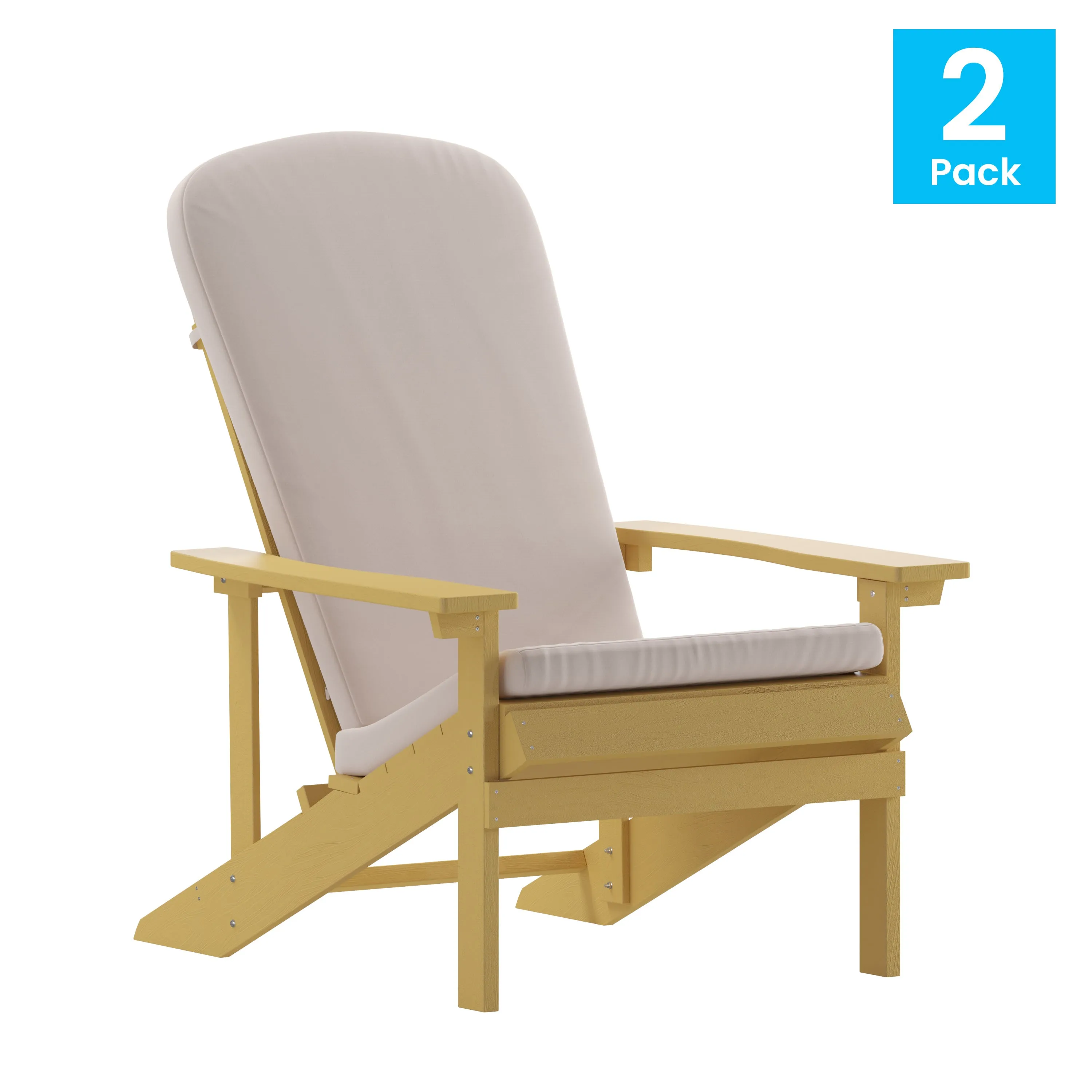 Charlestown Set of 2 All-Weather Poly Resin Wood Adirondack Chairs with Cushions for Deck, Porch, and Patio