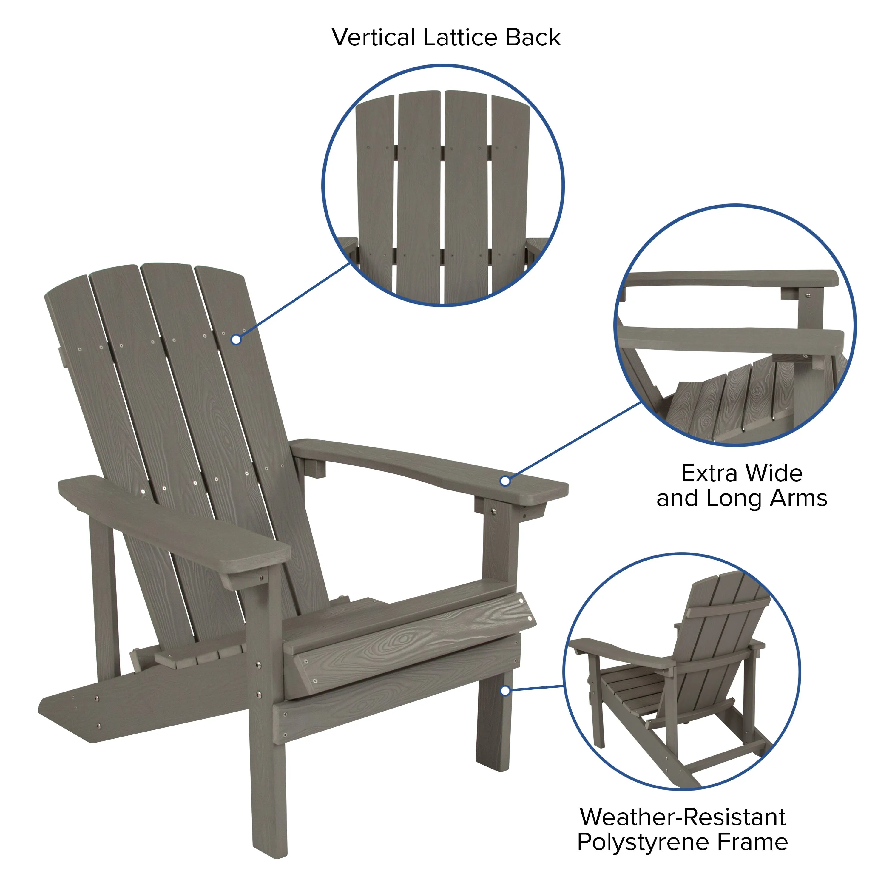 Charlestown Set of 2 All-Weather Poly Resin Wood Adirondack Chairs with Cushions for Deck, Porch, and Patio