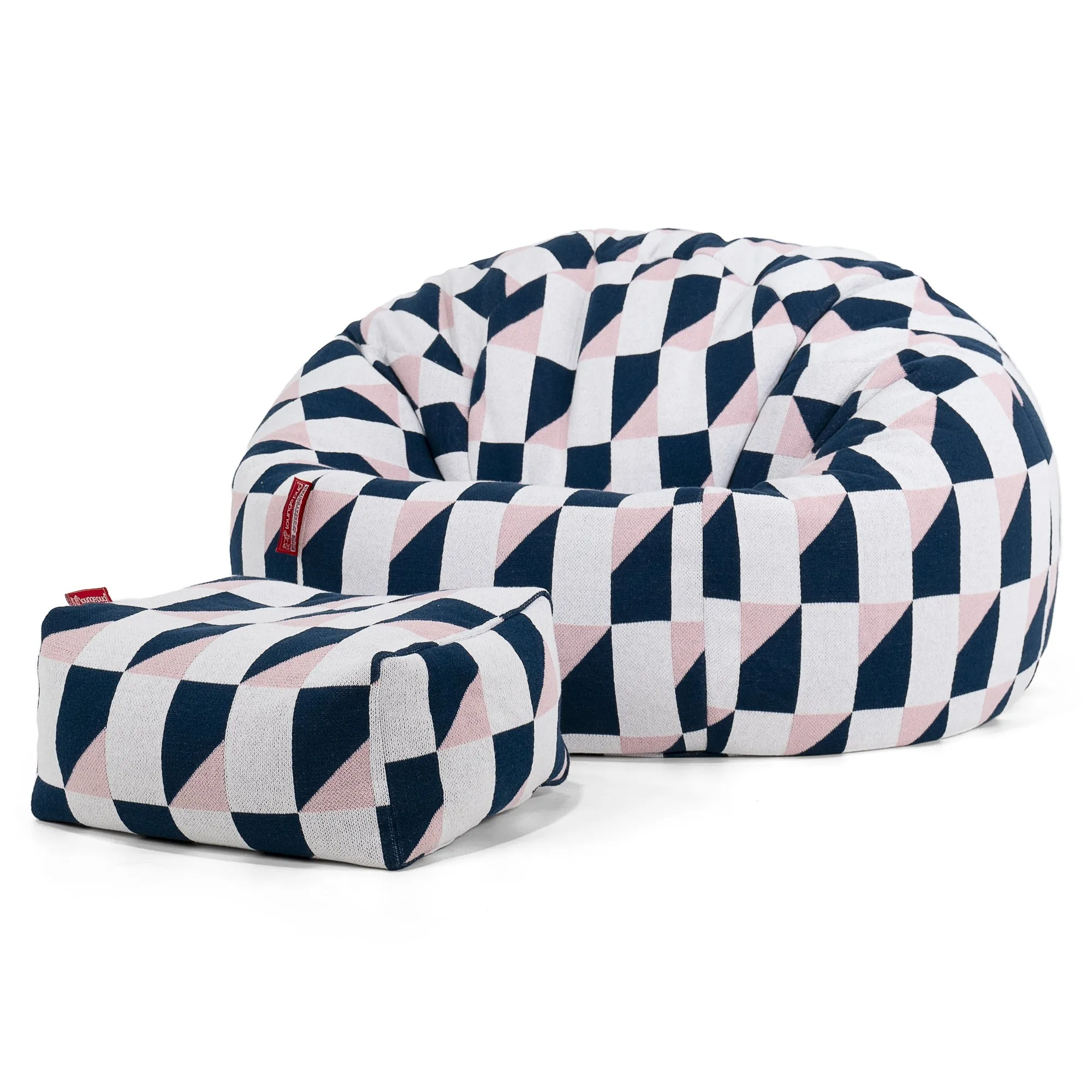 Classic Bean Bag Chair - Knitted Geometric Blue