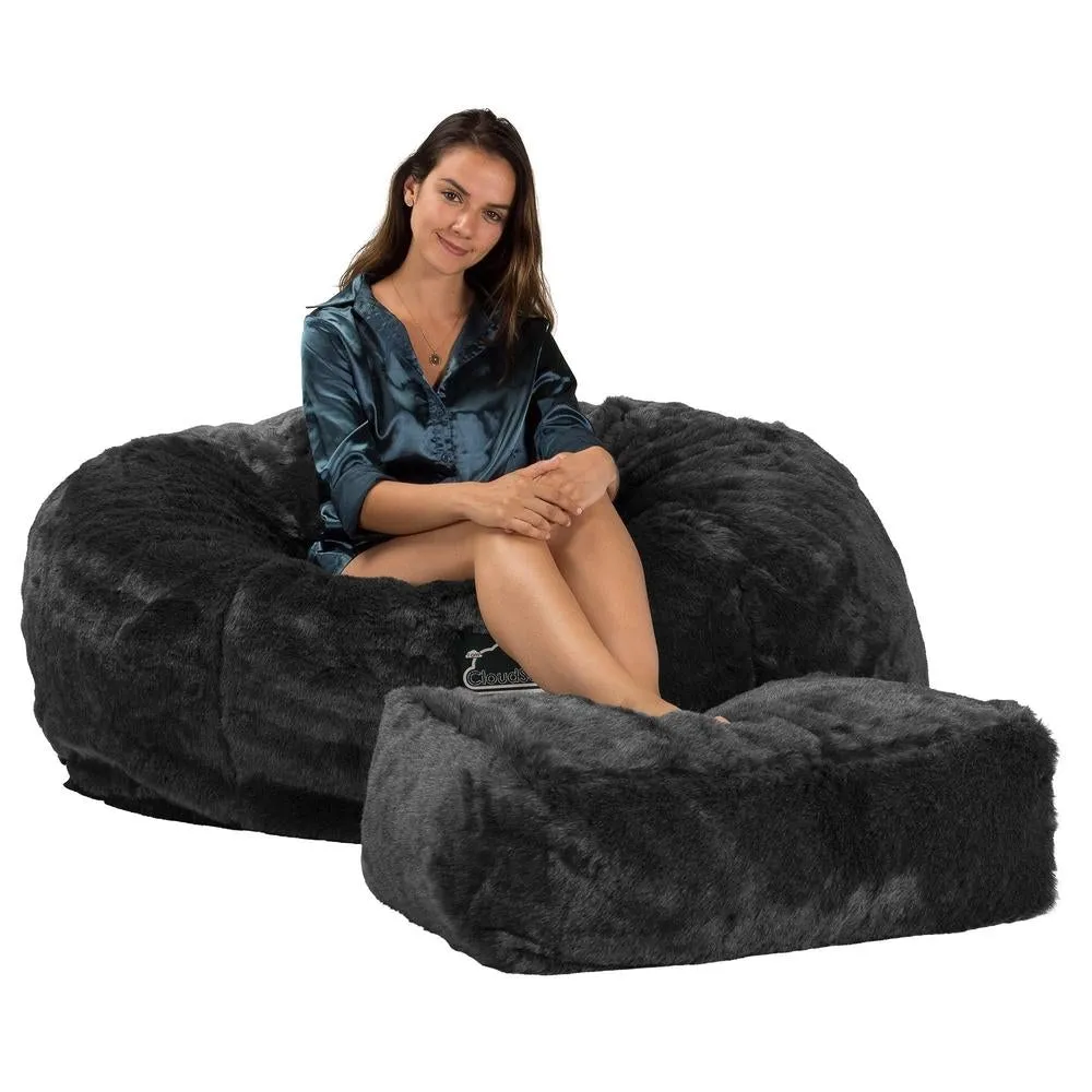 CloudSac 1010 XXL Giant Memory Foam Bean Bag Sofa - Faux Fur Sheepskin Black