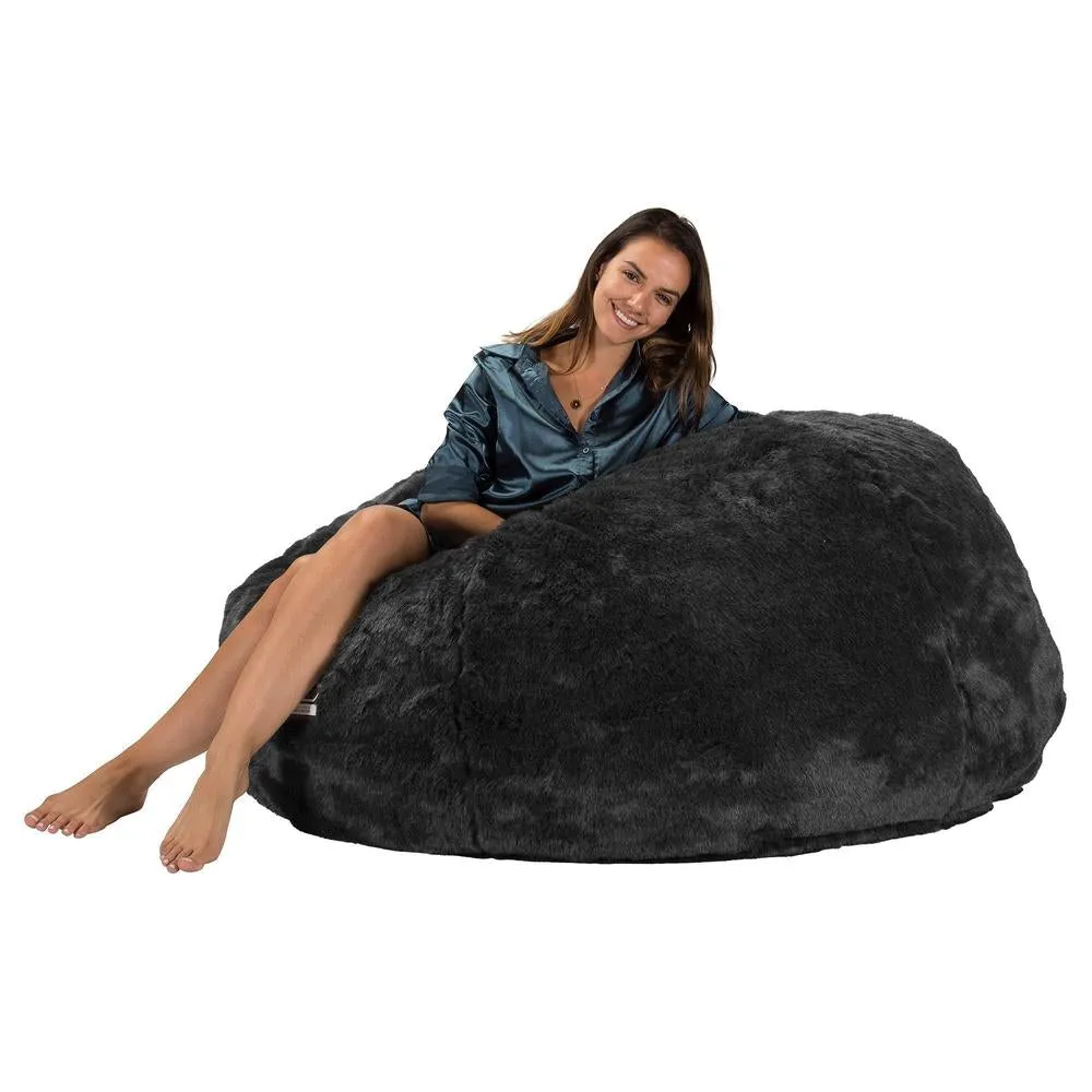 CloudSac 1010 XXL Giant Memory Foam Bean Bag Sofa - Faux Fur Sheepskin Black