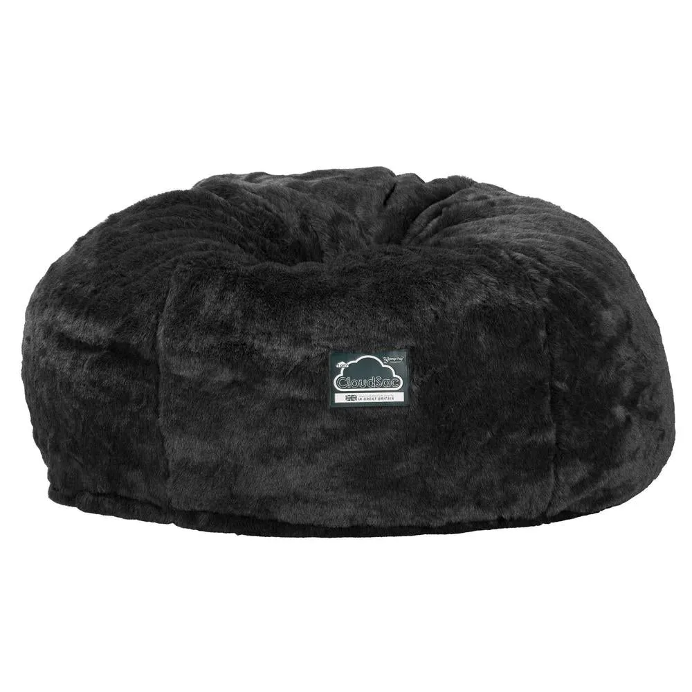 CloudSac 1010 XXL Giant Memory Foam Bean Bag Sofa - Faux Fur Sheepskin Black