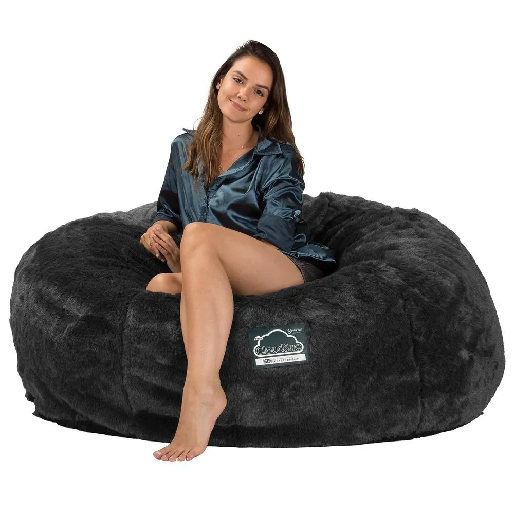 CloudSac 1010 XXL Giant Memory Foam Bean Bag Sofa - Faux Fur Sheepskin Black