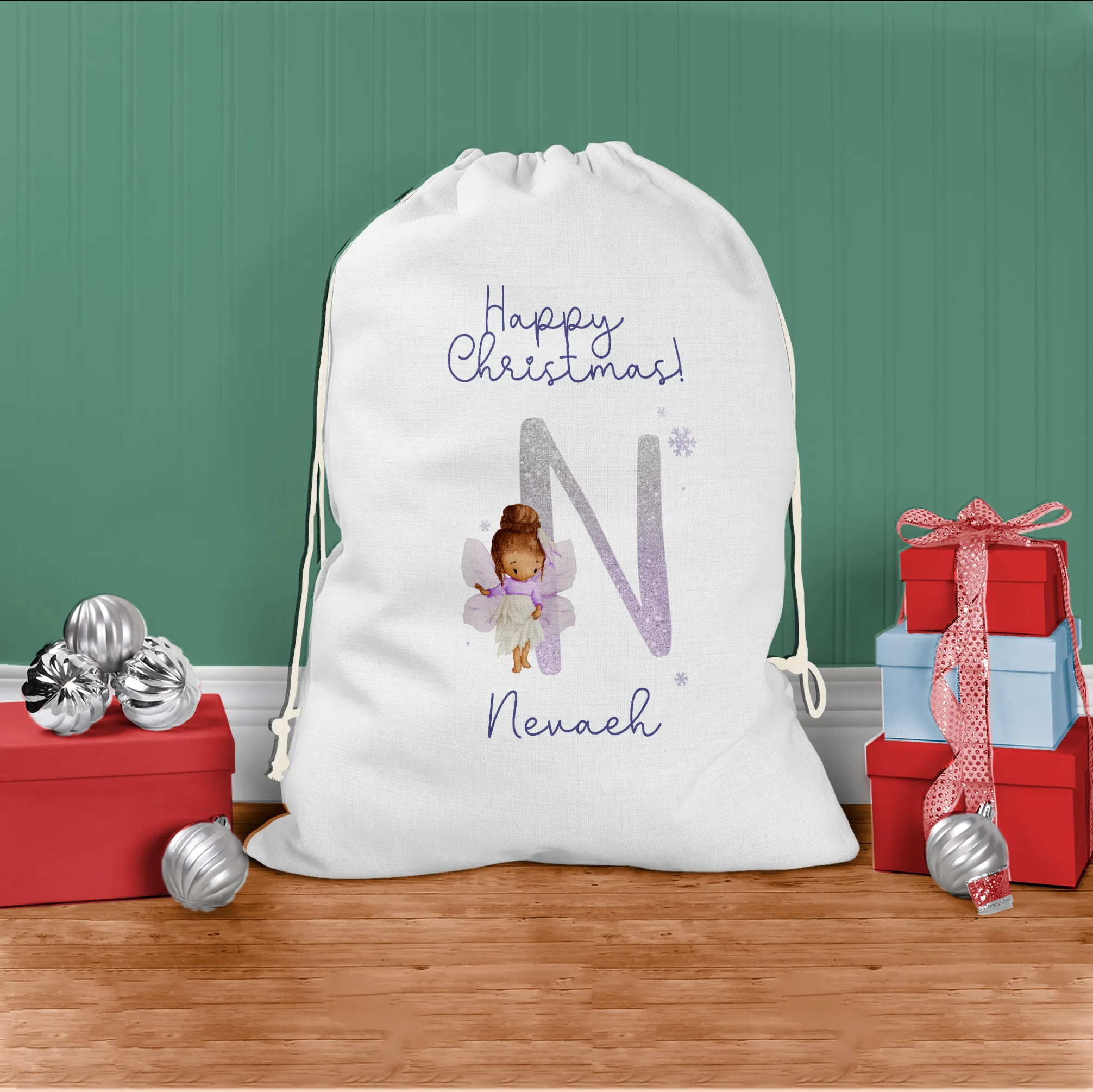 Fairy Lilac Glitter Personalised Christmas Santa Sack