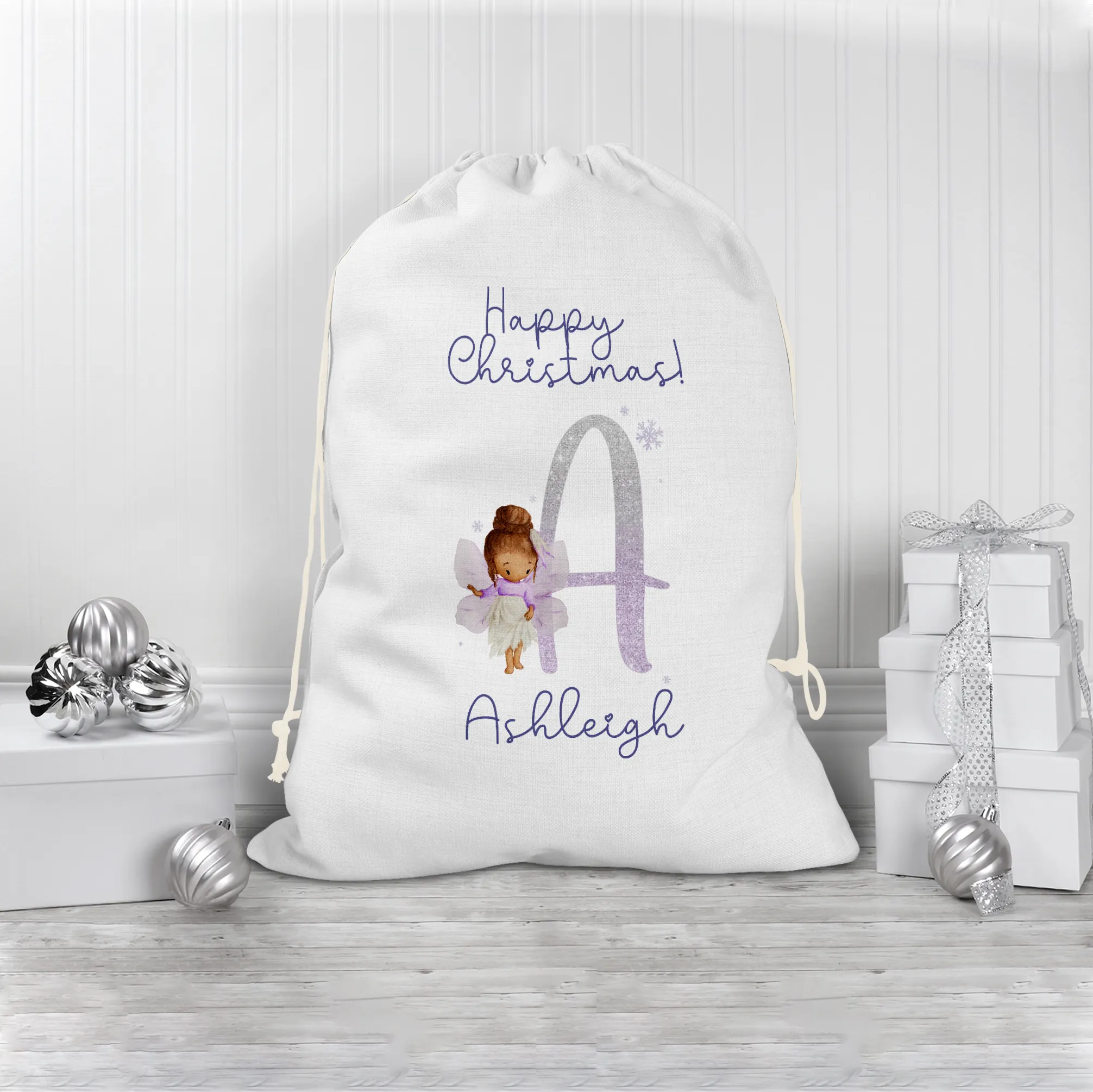 Fairy Lilac Glitter Personalised Christmas Santa Sack