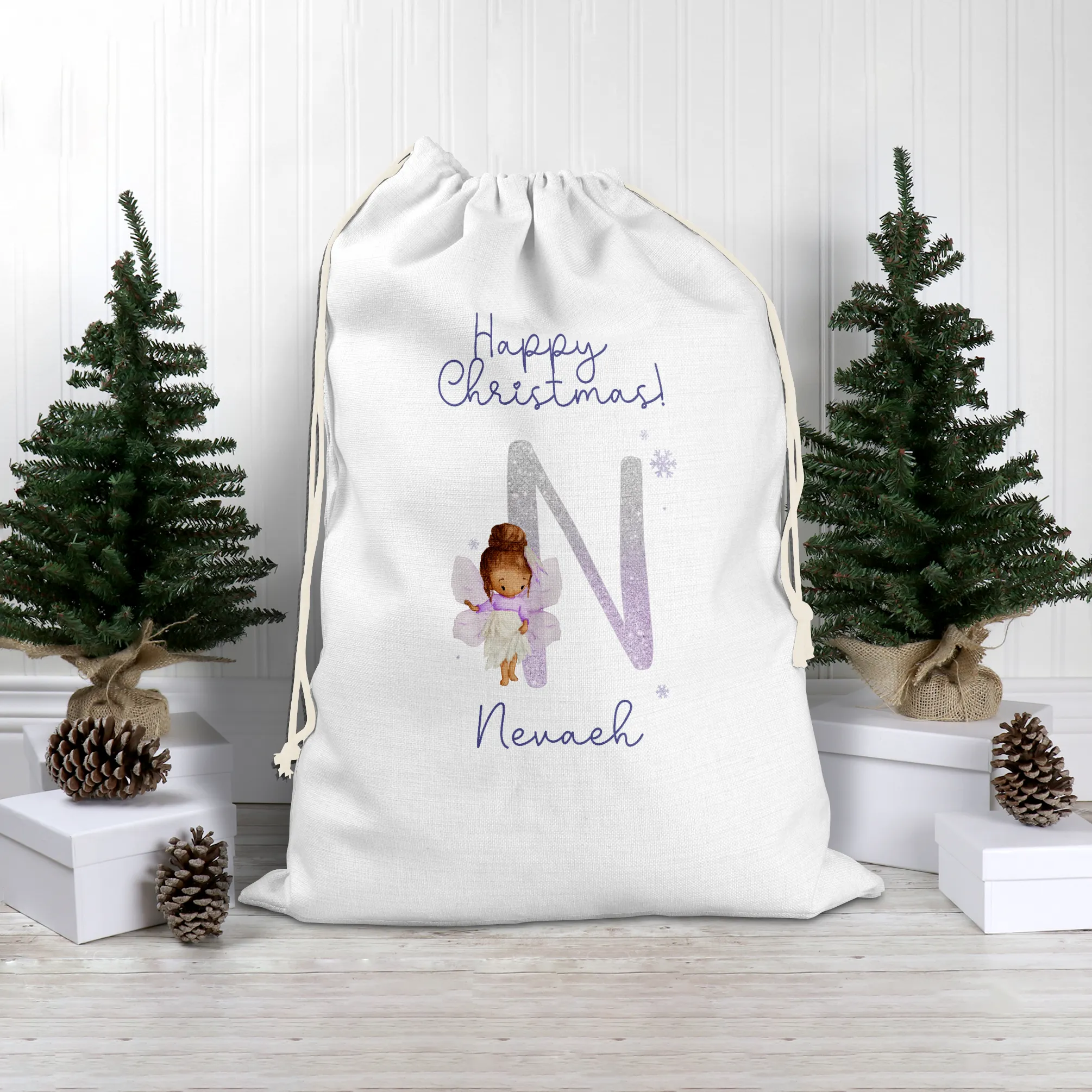 Fairy Lilac Glitter Personalised Christmas Santa Sack