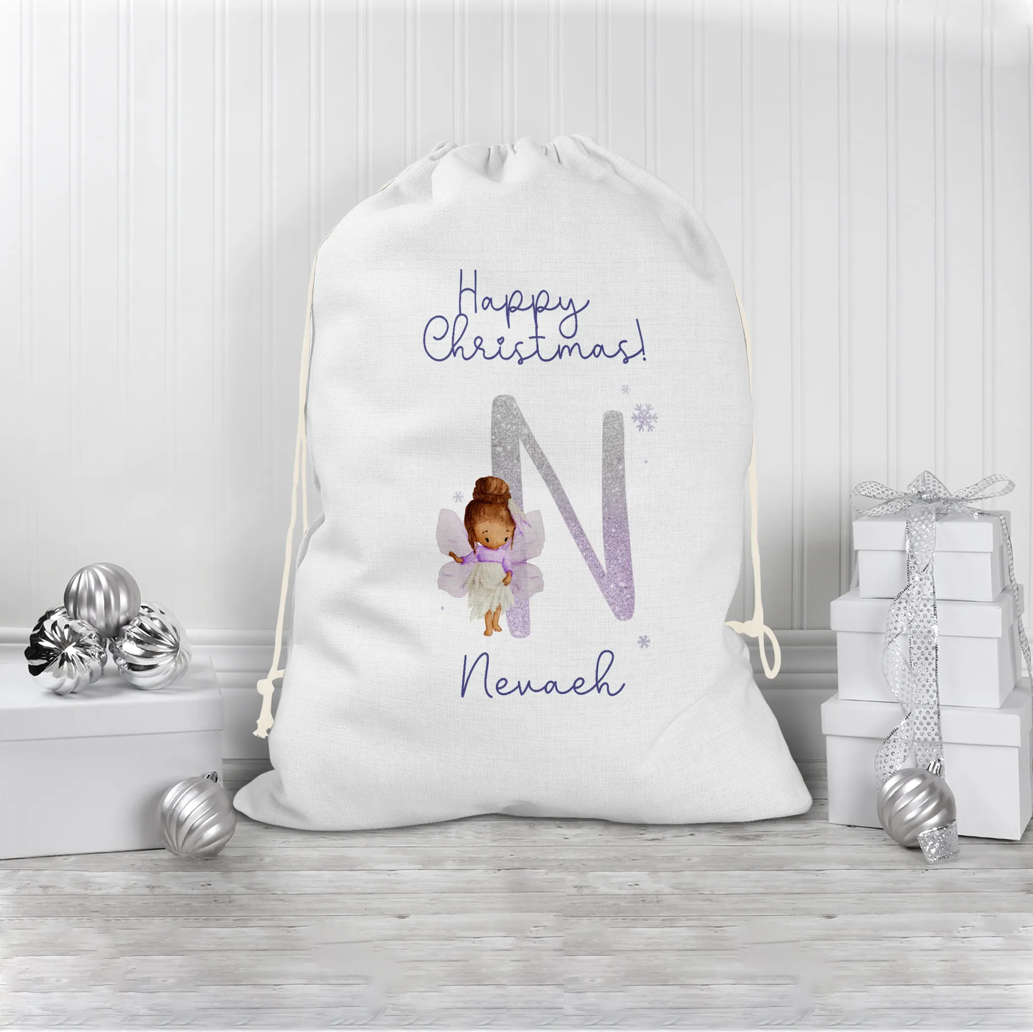 Fairy Lilac Glitter Personalised Christmas Santa Sack