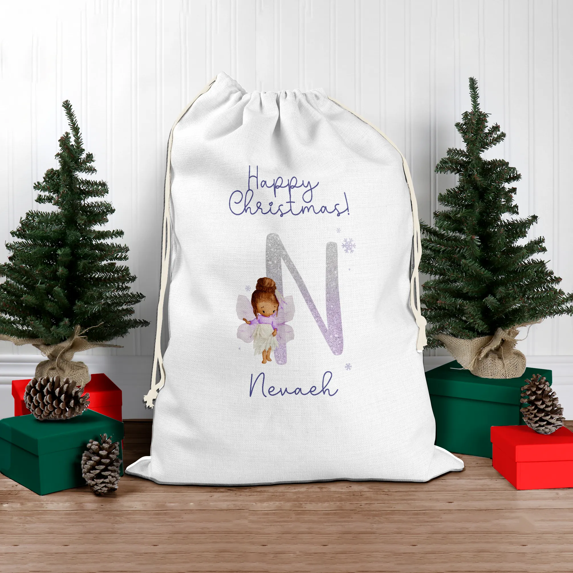 Fairy Lilac Glitter Personalised Christmas Santa Sack