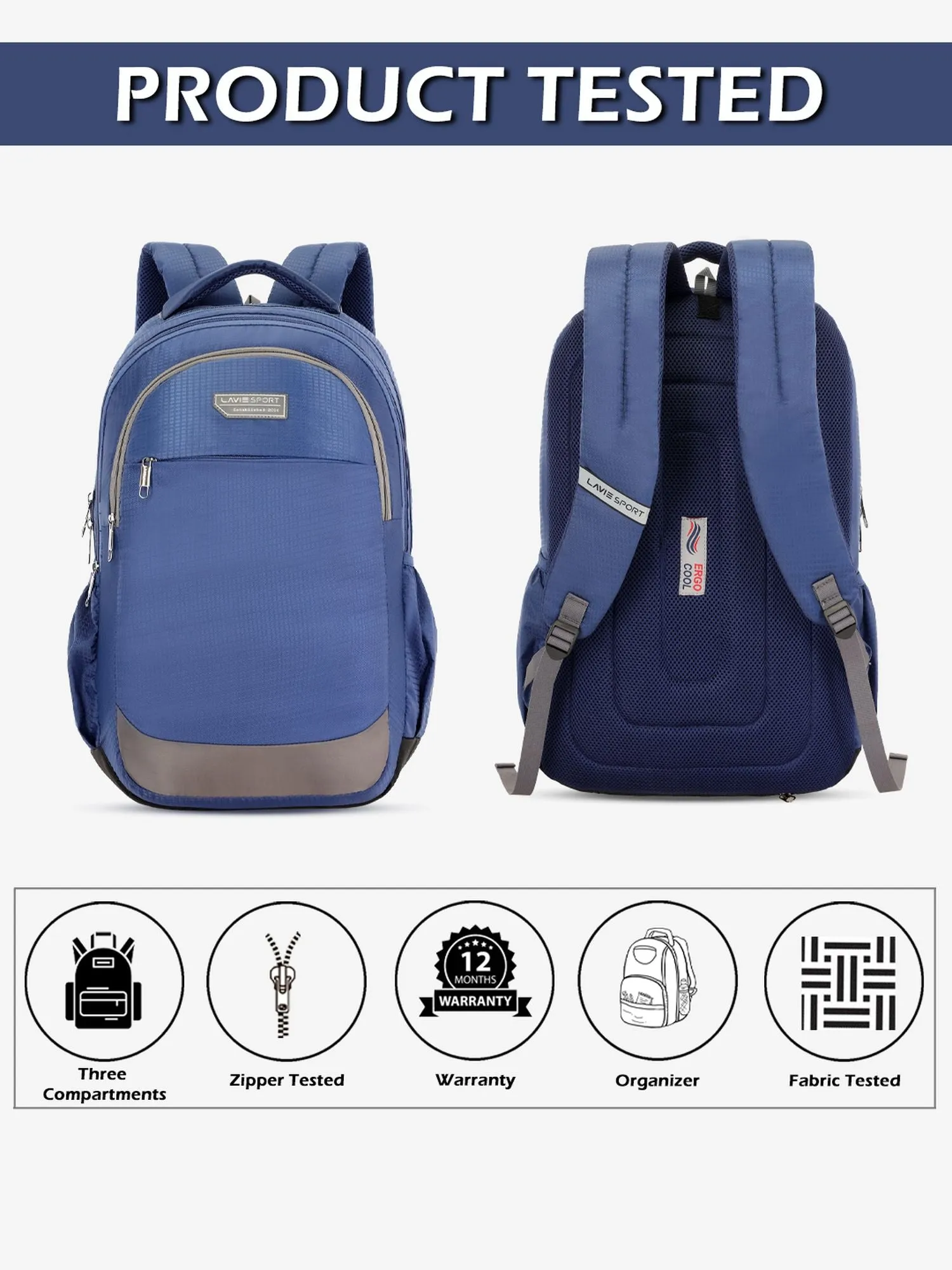 Lavie Sport Graphene DM 34L Laptop Backpack For Men & Women Navy