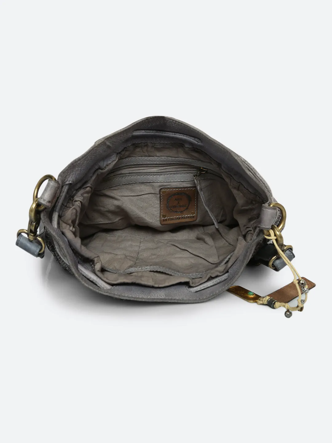 Meidl: Gery Leather Macrame Weaving Bucket Drawstring Bag