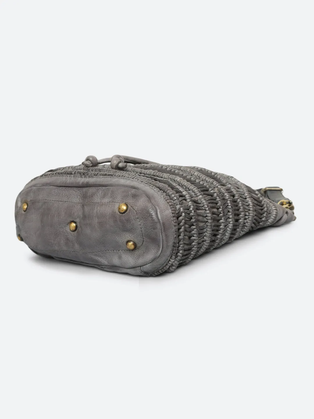 Meidl: Gery Leather Macrame Weaving Bucket Drawstring Bag