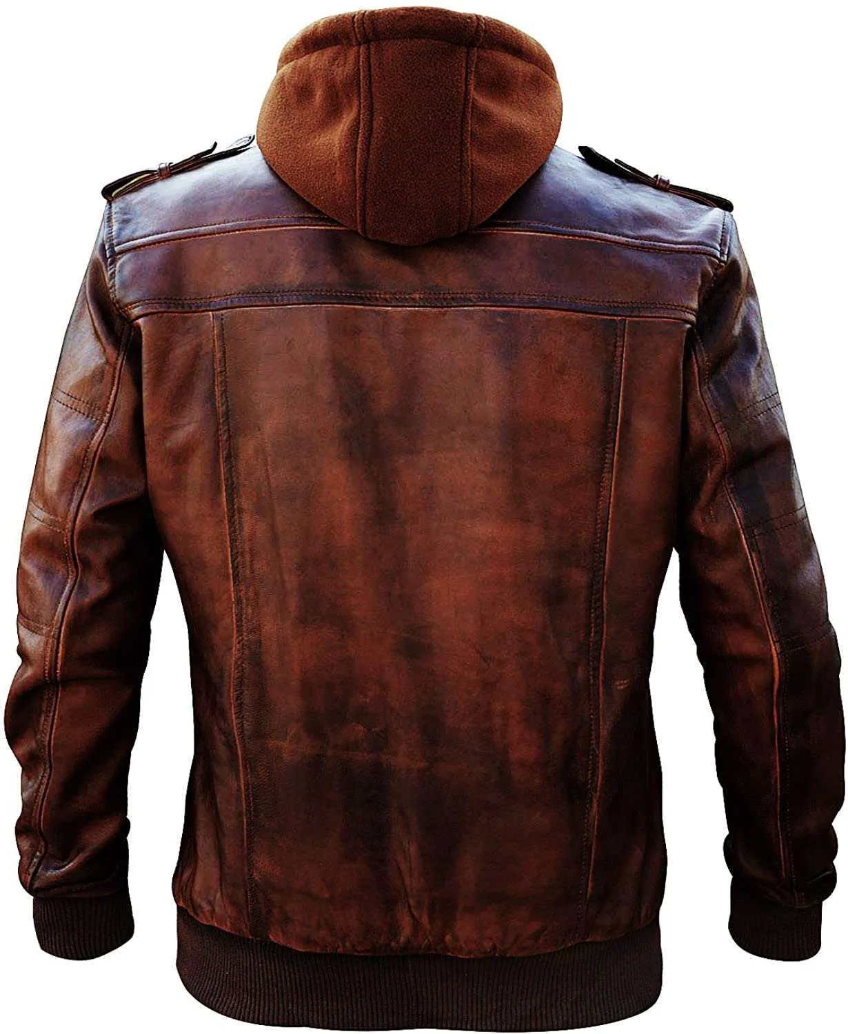 Men’s Slim Fit Bomber Hoodie Vintage Brown Biker Genuine Leather Jacket