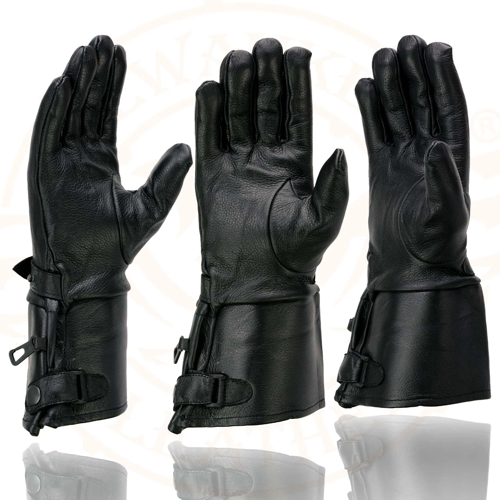 Milwaukee Leather Men's Gauntlet Motorcycle Hand Gloves-Black Leather