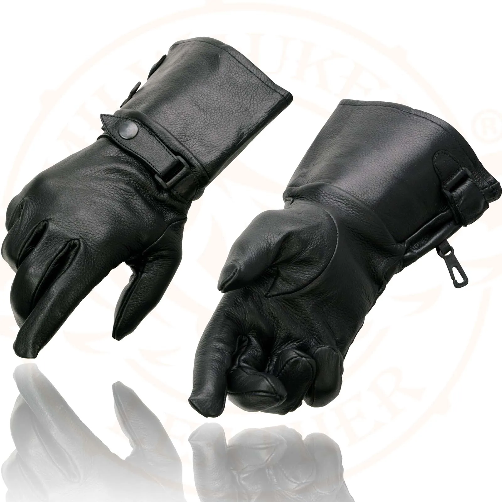 Milwaukee Leather Men's Gauntlet Motorcycle Hand Gloves-Black Leather