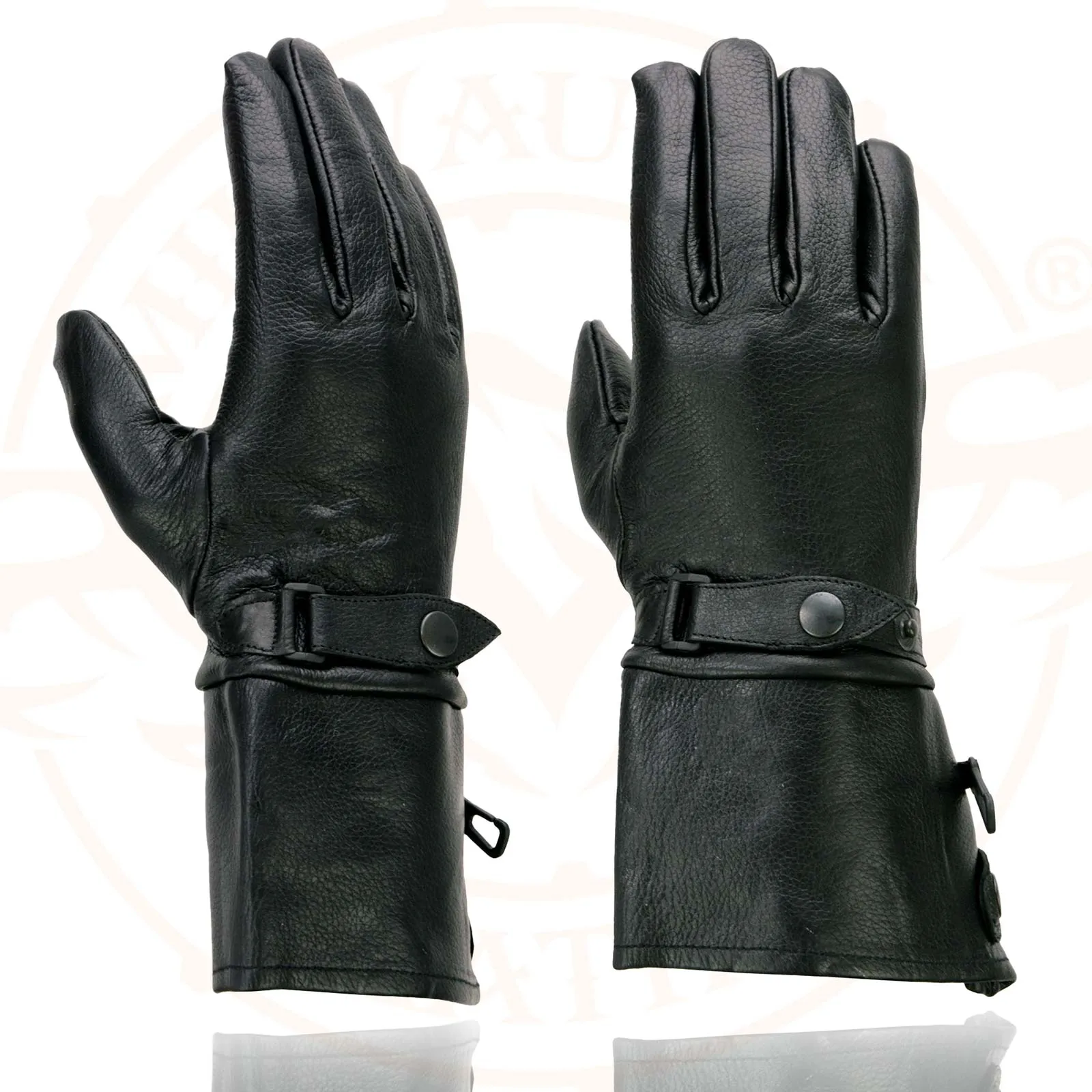 Milwaukee Leather Men's Gauntlet Motorcycle Hand Gloves-Black Leather