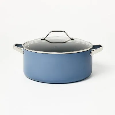 New - 8qt Nonstick Ceramic Coated Aluminum Wide Stock Pot Blue - Figmint