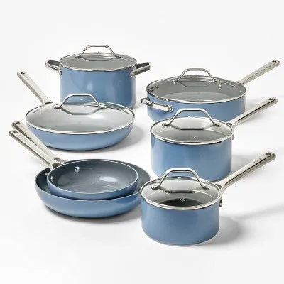 New - 8qt Nonstick Ceramic Coated Aluminum Wide Stock Pot Blue - Figmint