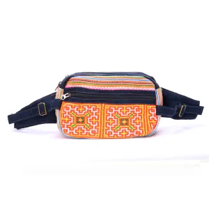 Orange Waist bag, embroidery and faux leather